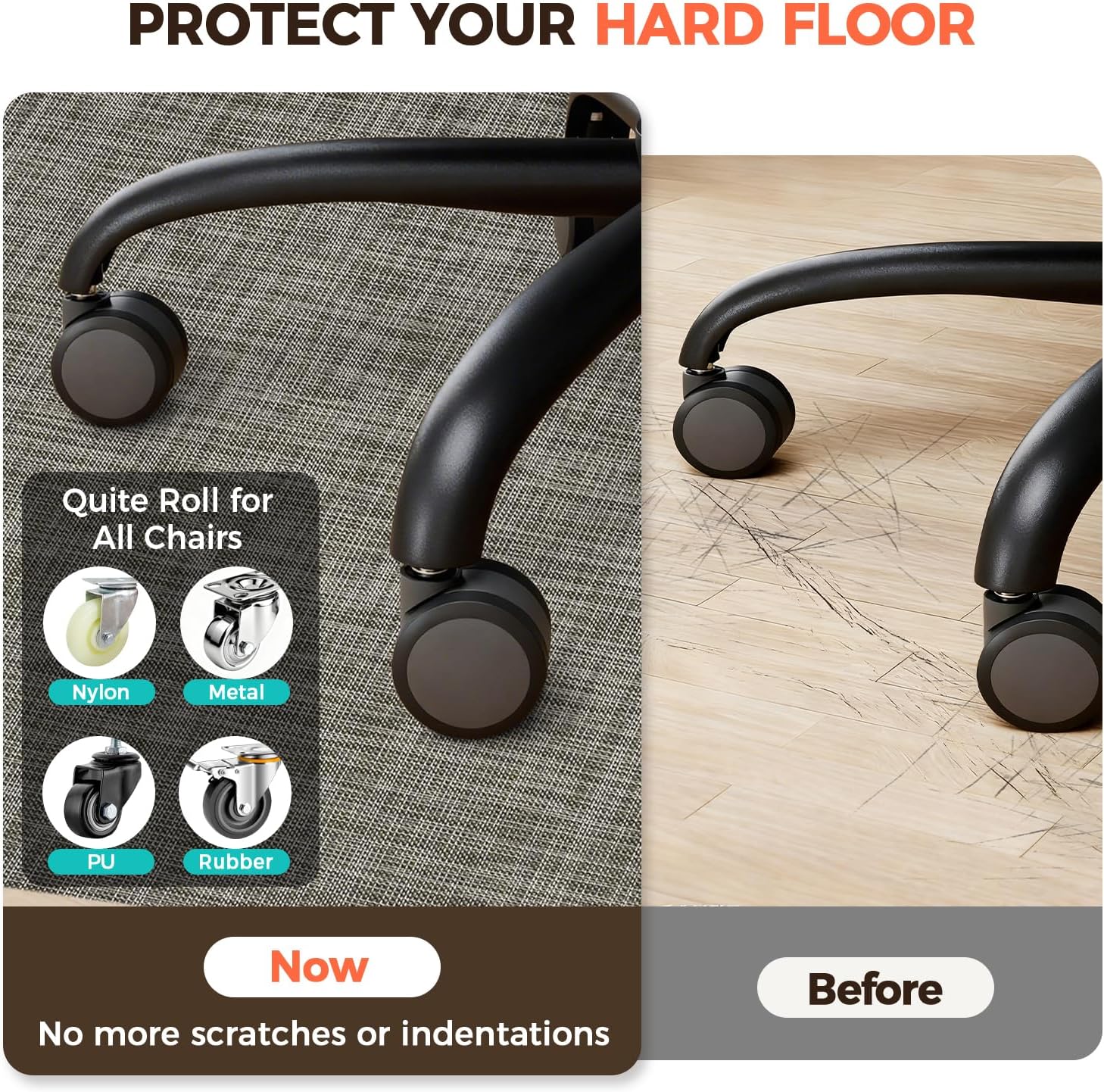 BAGAIL Office Chair Mat for Hardwood Floor, Heavy Duty Computer Chair Mat - Fast Flat & Smooth Glide - Non-Slip Desk Chair Floor Protector for Home Office