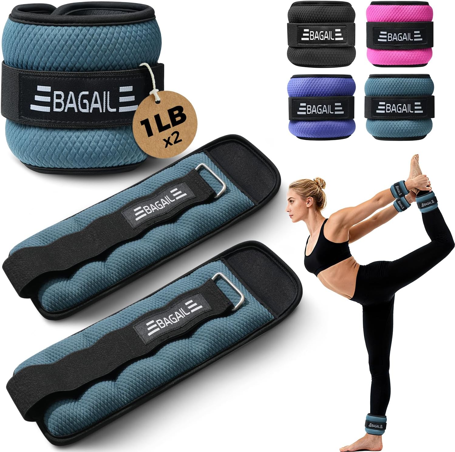 BAGAIL Ankle and Wrist Weights for Women & Men, 1 Pair 1/2/4/6/8/10 LBS Leg Weight with Sleek Design & Secure Fit, Arm Weighted Set for Walking, Running, Home Fitness & Physical Therapy
