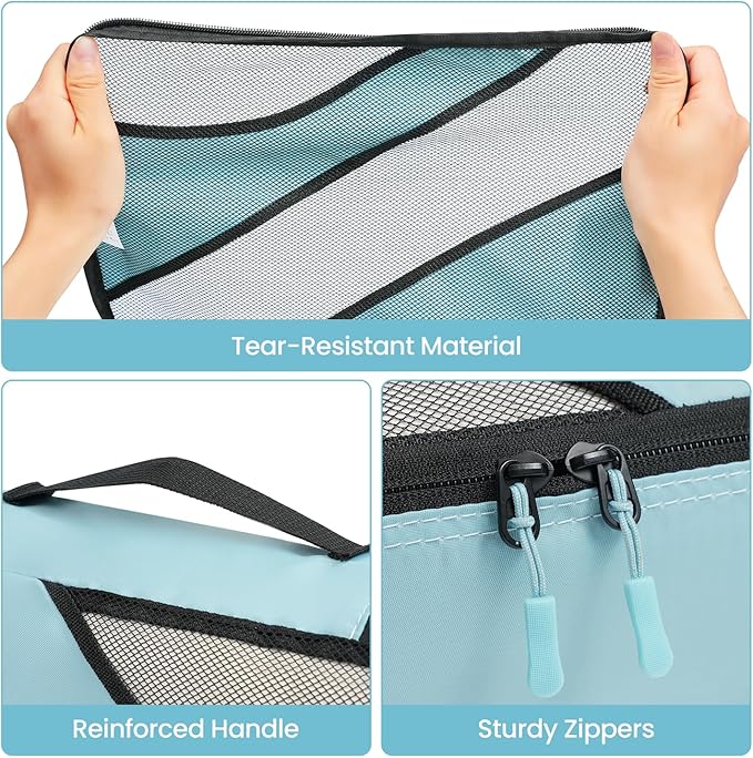 6 Set half mesh Packing Cubes -Various Sizes Travel Luggage Packing Organizers