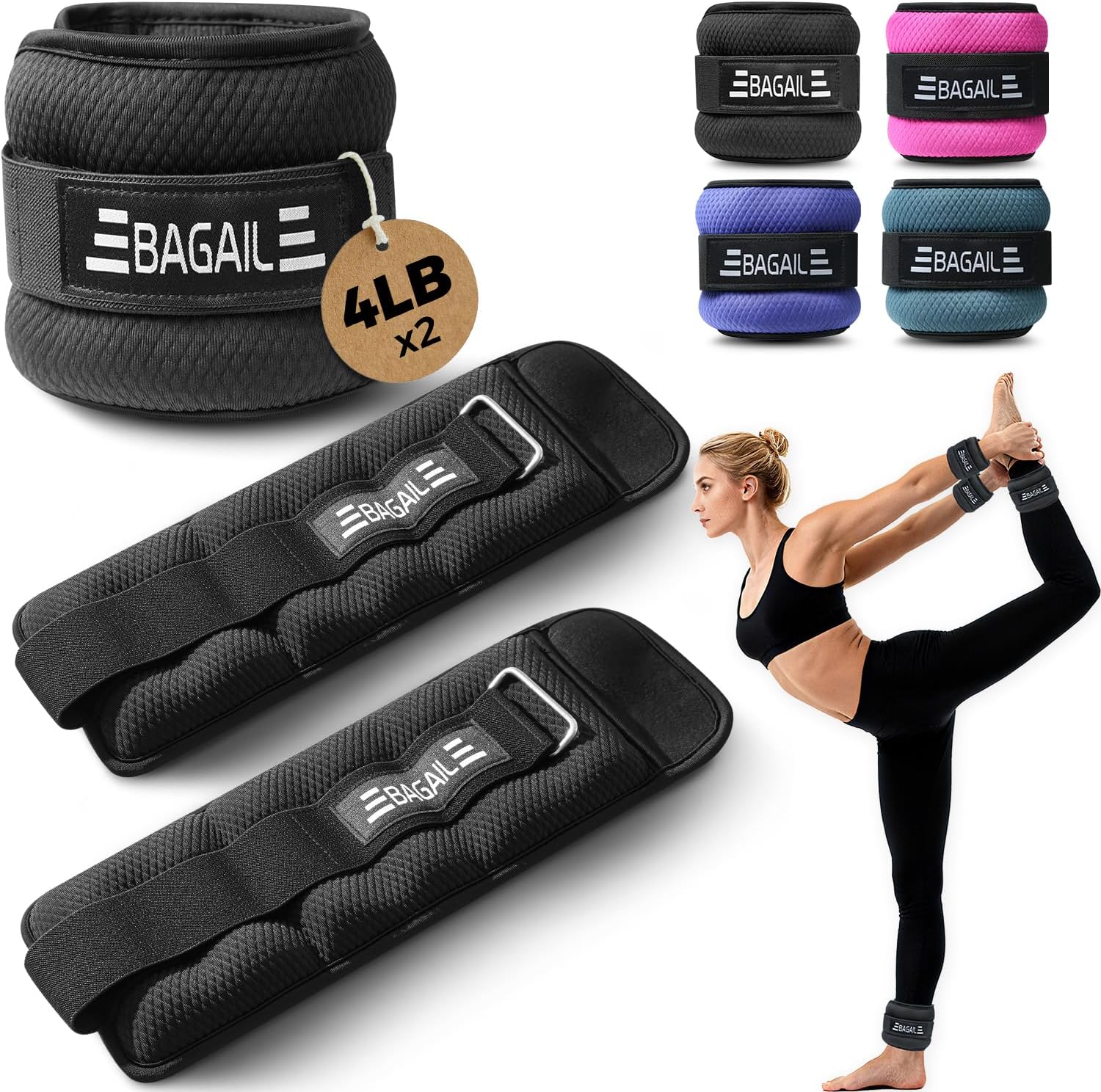 BAGAIL Ankle and Wrist Weights for Women & Men, 1 Pair 1/2/4/6/8/10 LBS Leg Weight with Sleek Design & Secure Fit, Arm Weighted Set for Walking, Running, Home Fitness & Physical Therapy