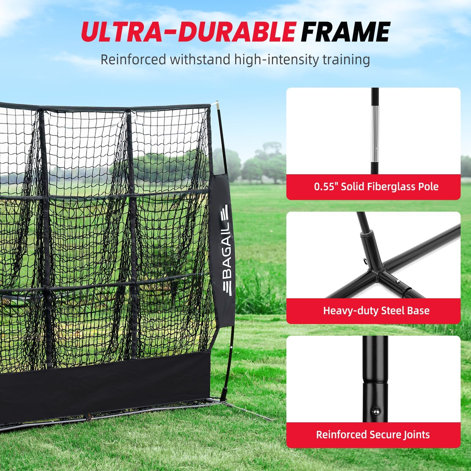 BAGAIL Football Throwing Net - 5 or 9 Target Pockets, Easy Setup, Heavy-Duty - Portable QB Accuracy Trainer, Fun Target Practice Net for Football with Carry Bag