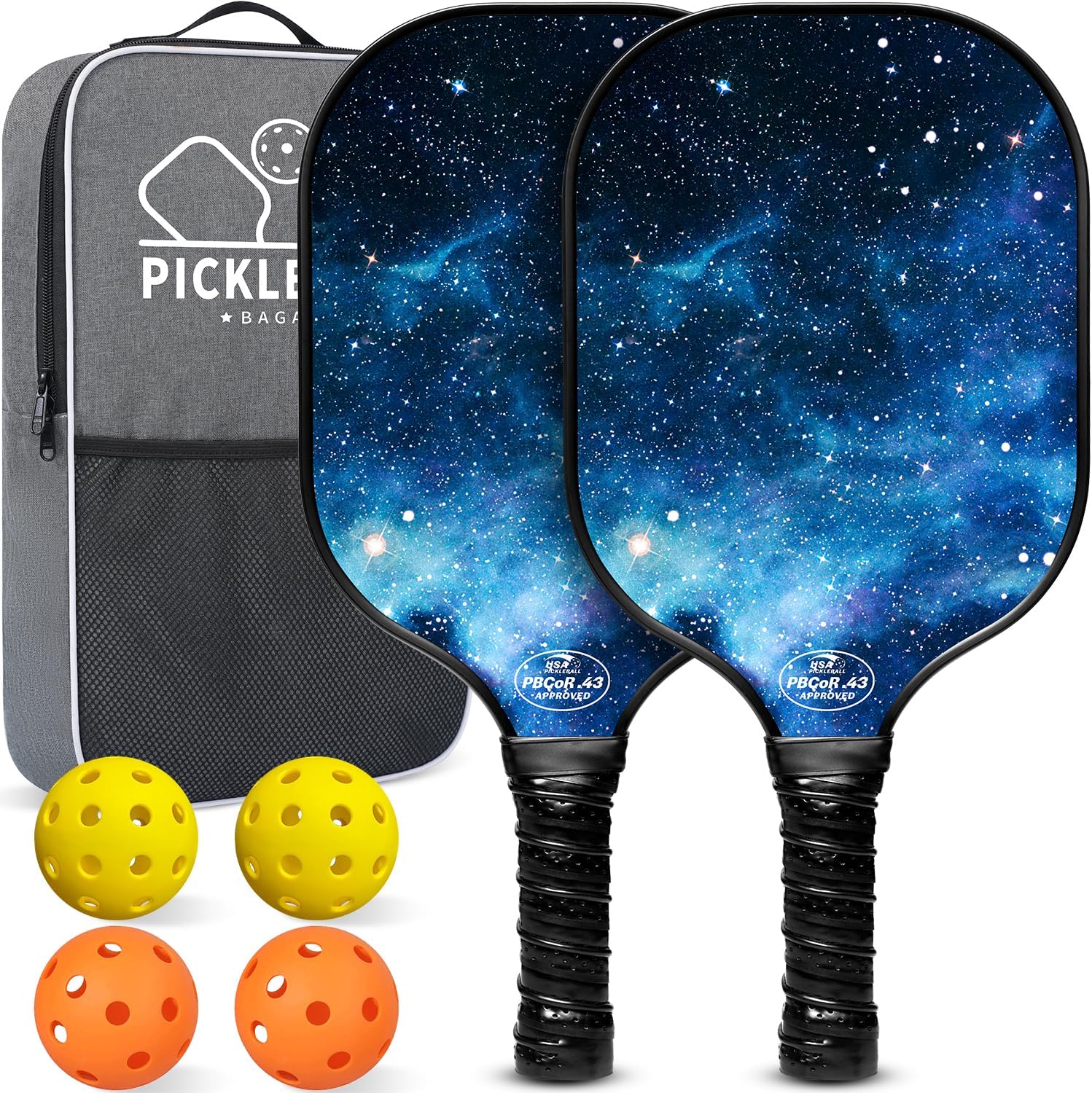 BAGAIL Pickleball Paddles, USAPA Approved Fiberglass Surface Pickleball Set, Lightweight Pickle Ball Rackets with 4 Balls, 1 Bag, Designed in California for Traction and Stability