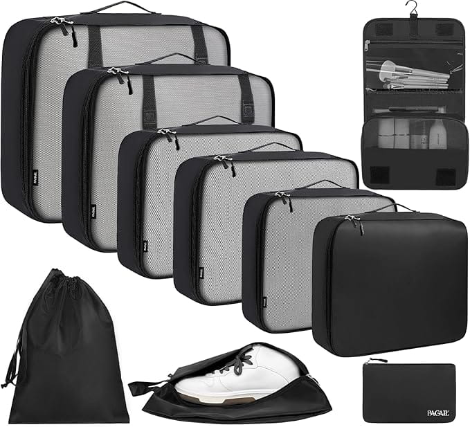 6 Set Packing Cubes Various Sizes Packing Organizer with Makeup Bag& Shoe Bag