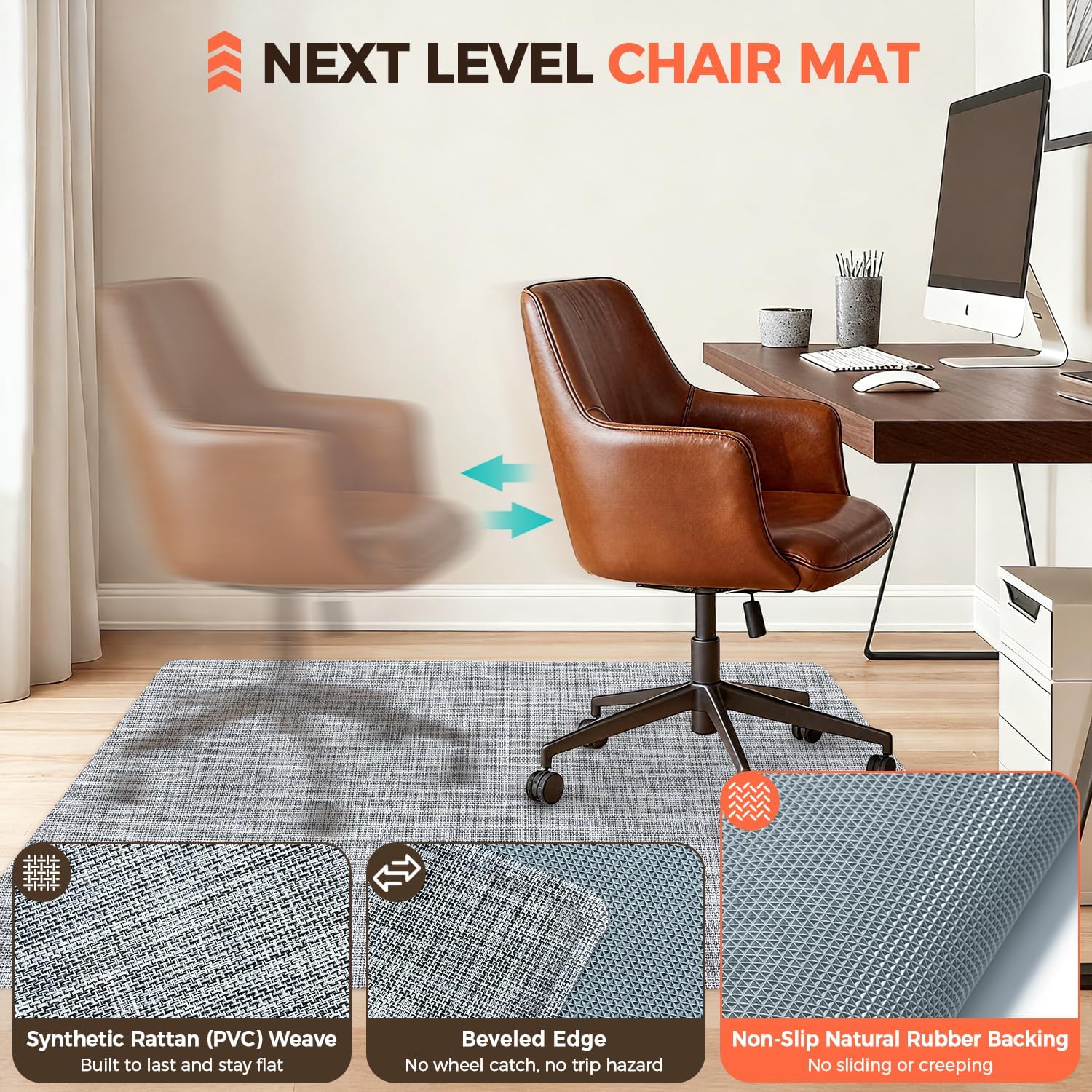 BAGAIL Office Chair Mat for Hardwood Floor, Heavy Duty Computer Chair Mat - Fast Flat & Smooth Glide - Non-Slip Desk Chair Floor Protector for Home Office