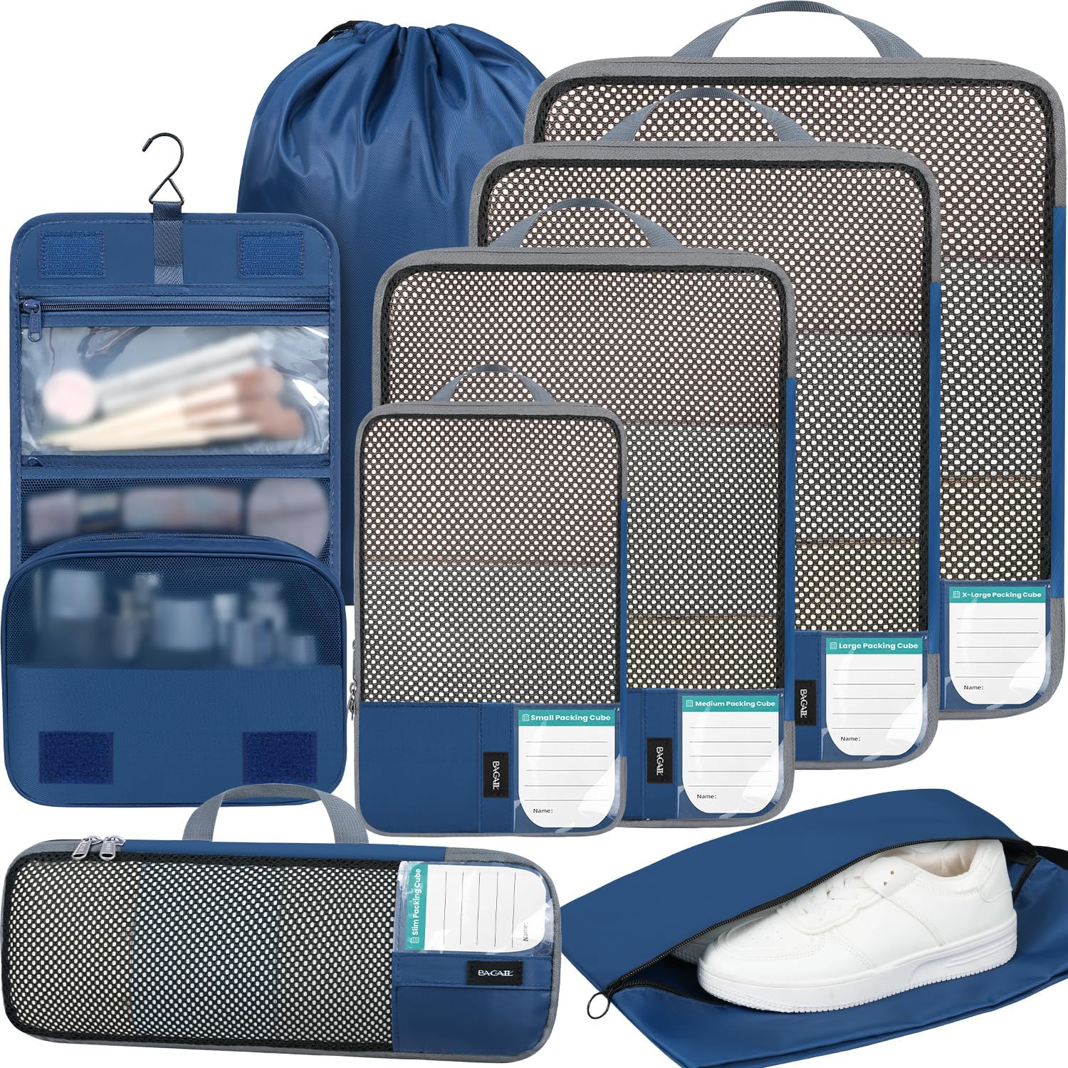 BAGAIL 6 Set Lightweight Compression Packing Cubes with Packing List, Anti-Tearing Expandable Organizer Bags for Travel