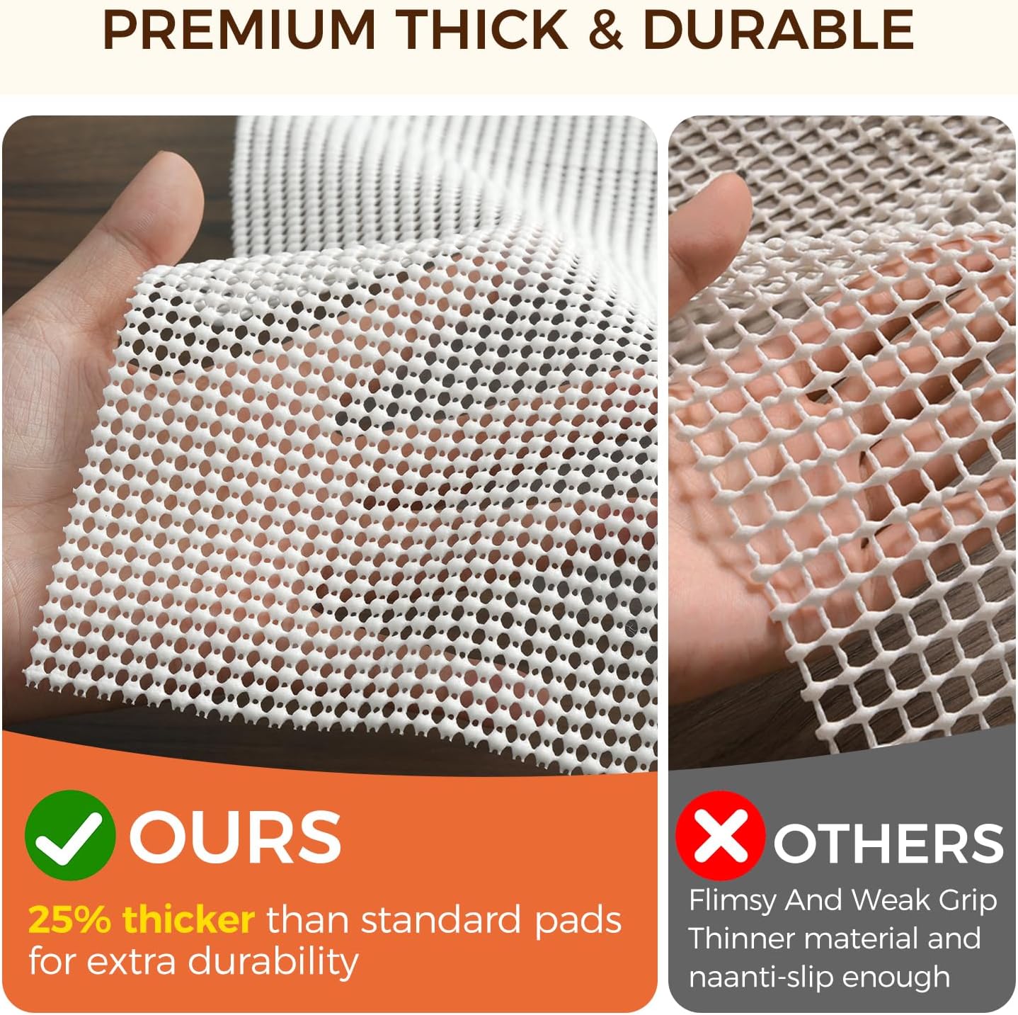 BAGAIL BASICS Rug Pad Gripper for Hardwood Floors, Non Slip Rug Pads for Area Rugs, Extra Thick Under Rug Padding, Protect Your Rugs & Floors