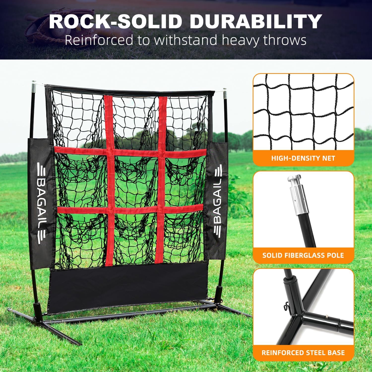 BAGAIL Baseball and Softball Pitching Net, 9 Pocket Pitching Net, Portable Pitching Target Net for Backyard with Carry Bag