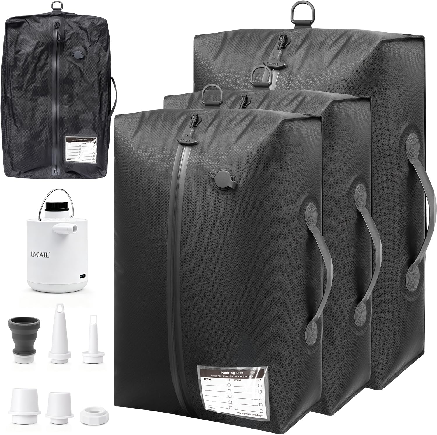 BAGAIL TPU Travel Vacuum Bags with Tag Pocket, IPX8 Waterproof Zipper, Reusable Space Saver Bags for Suitcase and Backpack