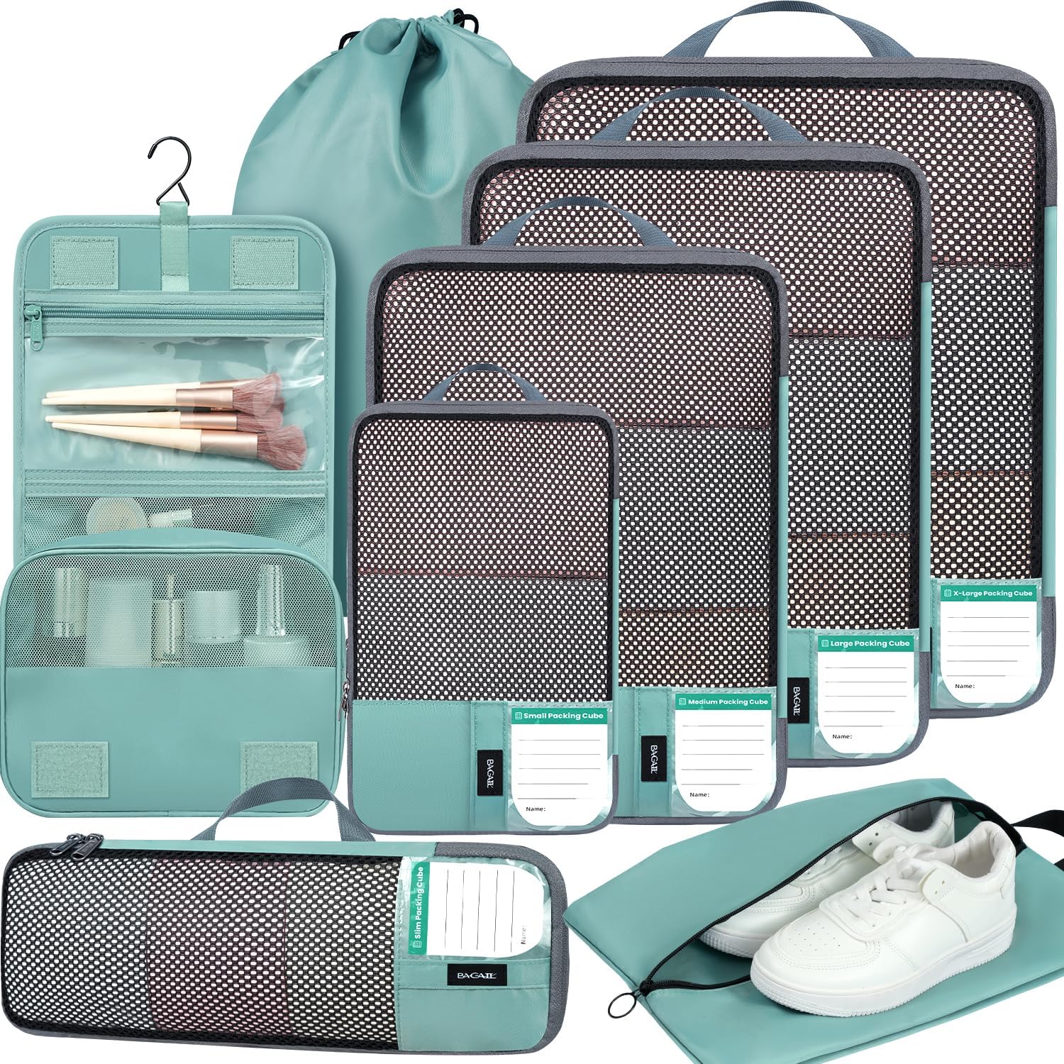 BAGAIL 6 Set Lightweight Compression Packing Cubes with Packing List, Anti-Tearing Expandable Organizer Bags for Travel