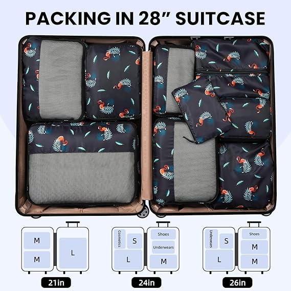 Half Mesh 8 Set Packing Cubes Luggage Packing Organizers for Travel Accessories