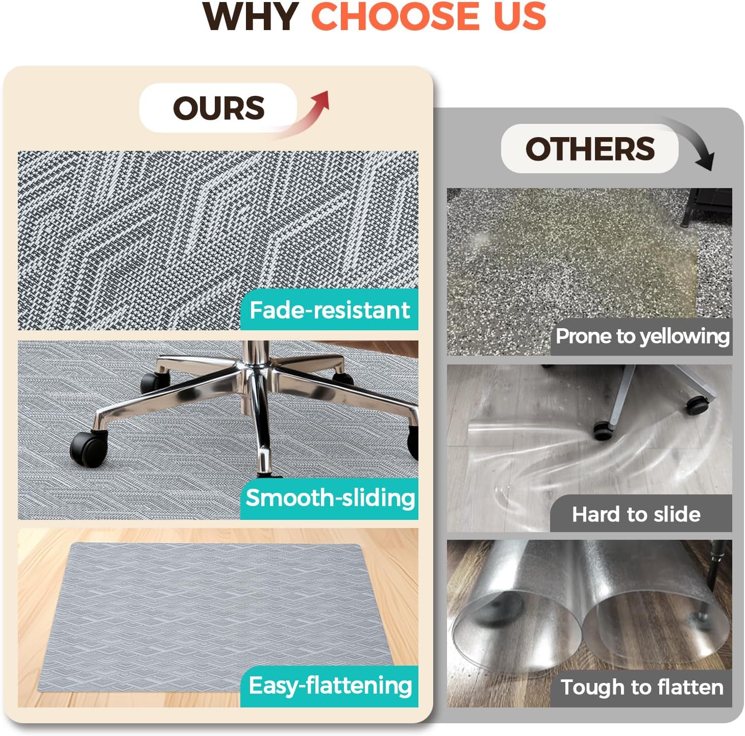 BAGAIL Office Chair Mat for Hardwood Floor, Heavy Duty Computer Chair Mat - Fast Flat & Smooth Glide - Non-Slip Desk Chair Floor Protector for Home Office