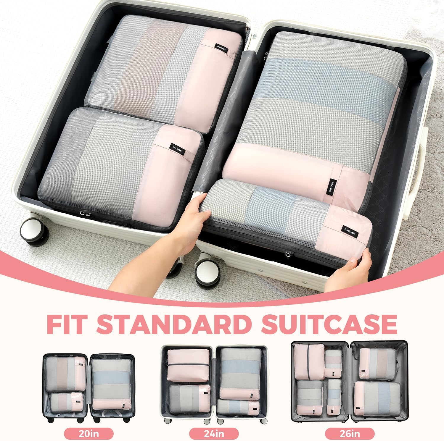 6 Set Label & Half Mesh Compression Packing Cubes with Packing List