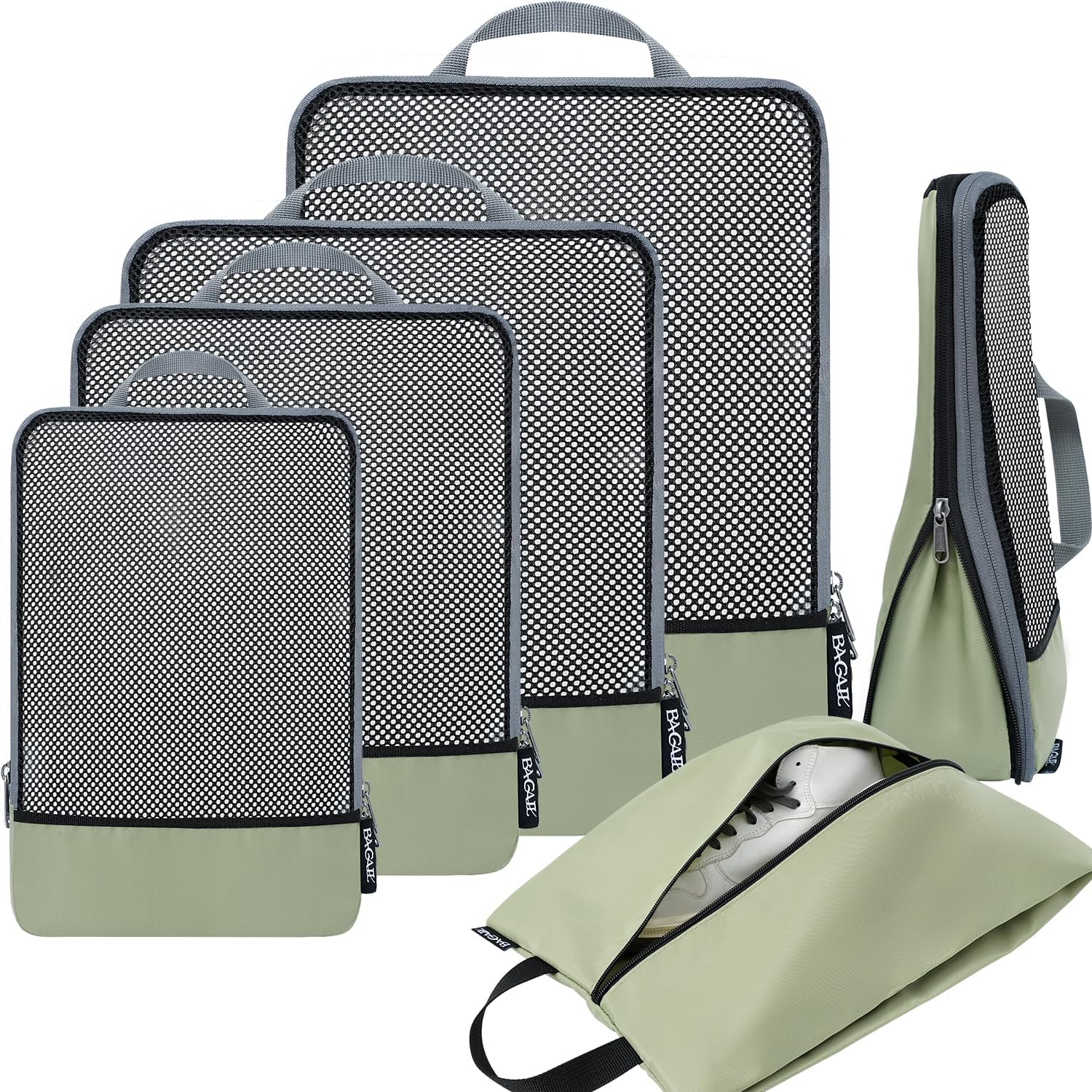 6 Set Half Mesh Compression Packing Cubes Travel Accessories Expandable Packing Organizers