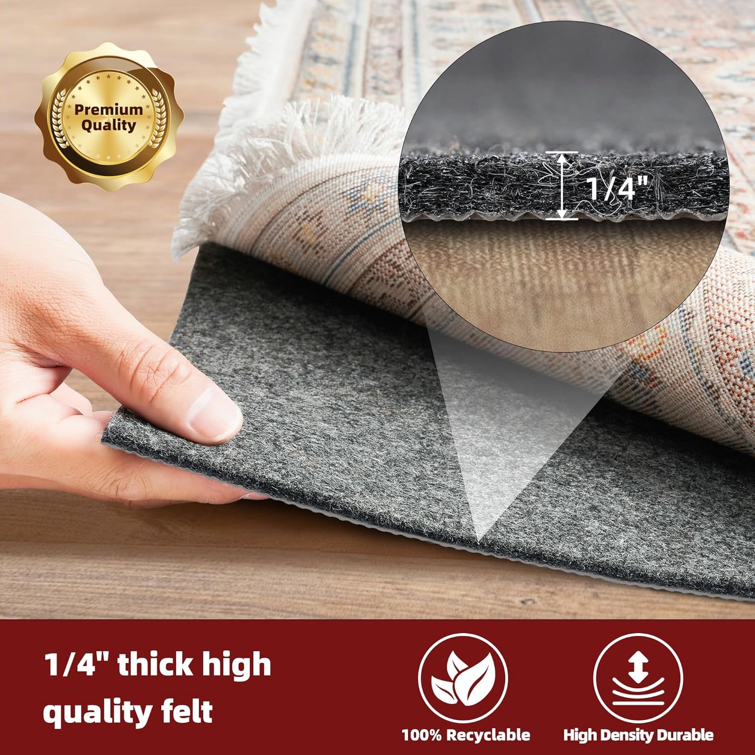 BAGAIL Felt and Natural Rubber Backing Rug Pads, Non Slip Carpet Gripper Keep Rugs in Place, Under Area Rug Protective Cushioned Pads, Carpet Runners, Hardwood Floors Protection