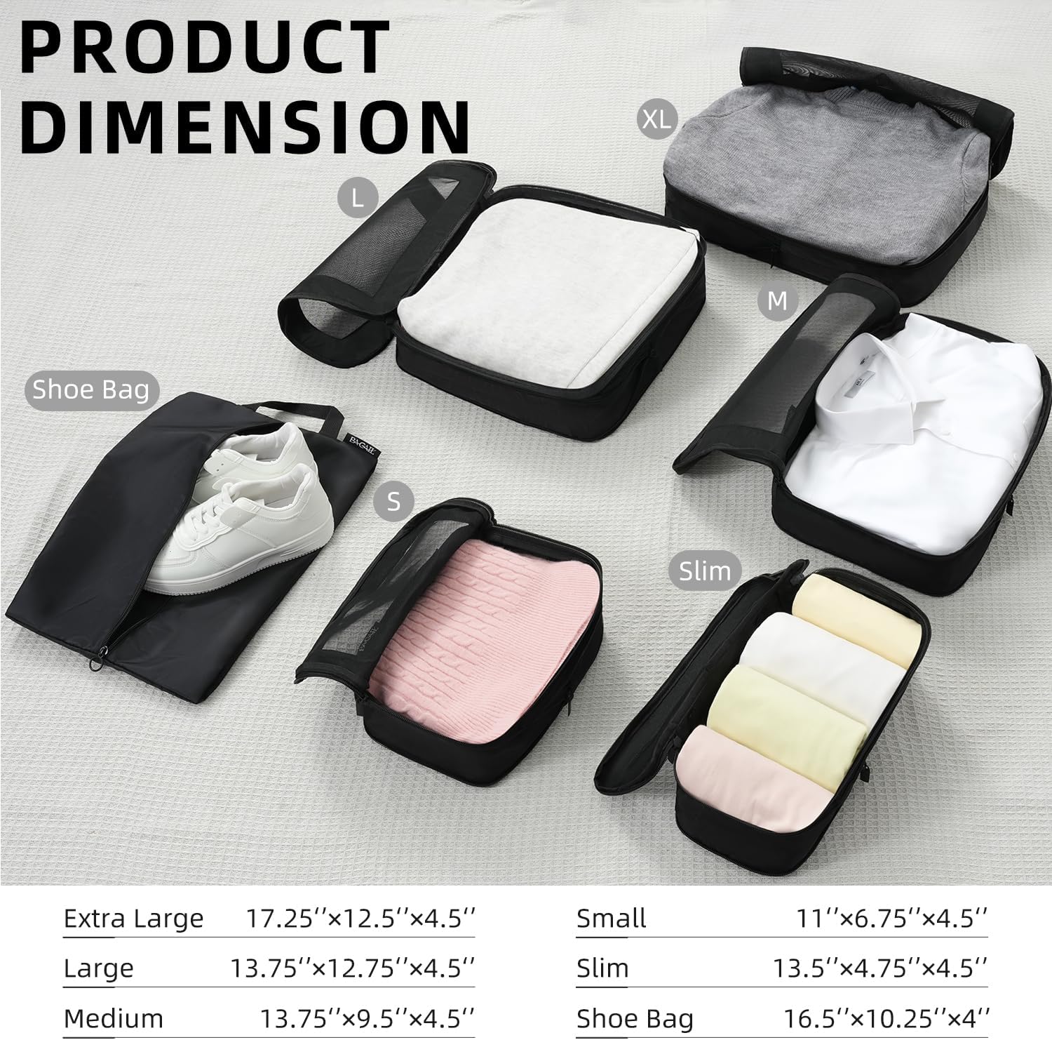 5 Set Square Mesh Compression Packing Cubes Travel Accessories Expandable Packing Organizers