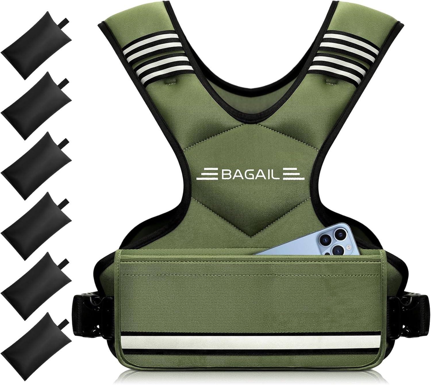 BAGAIL Adjustable Weighted Vest 4-10lb/12-18lb/20-32lb, Comfortable X-Shape & U-Neck Weight Vest for Women and Men Walking with 6 Removable Weights, Large Pocket and Reflective Strips