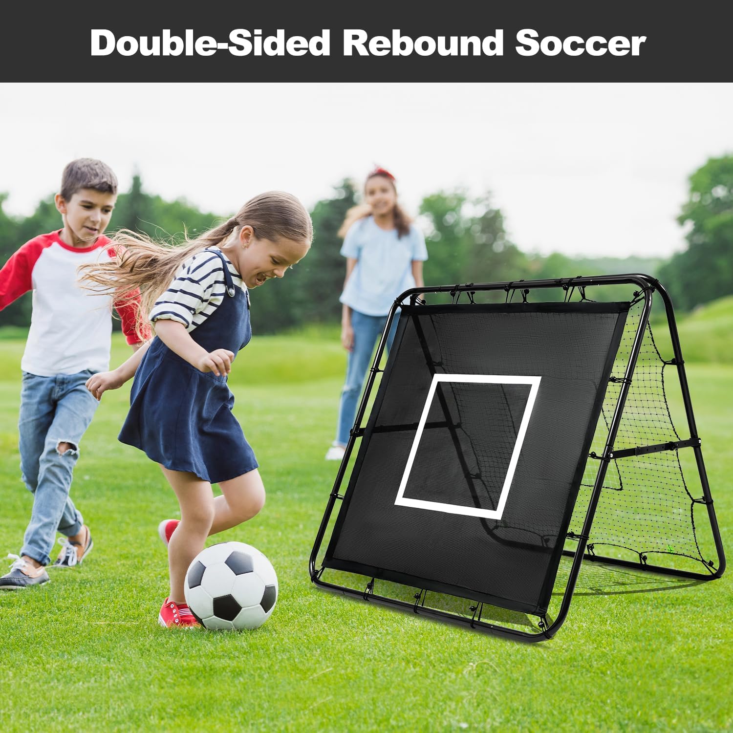 BAGAIL Soccer Rebounder Net, 4 x 4 Ft Pitch Back Baseball Softball Rebounder, Angle Adjustable Rebound Net for Control, Passing Practice, Easy Setup Bounce Back Net Gifts for Training
