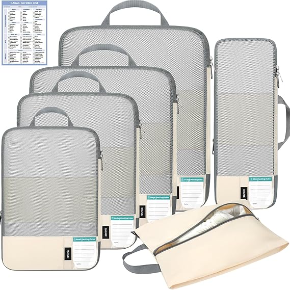 6 Set Label & Half Mesh Compression Packing Cubes with Packing List
