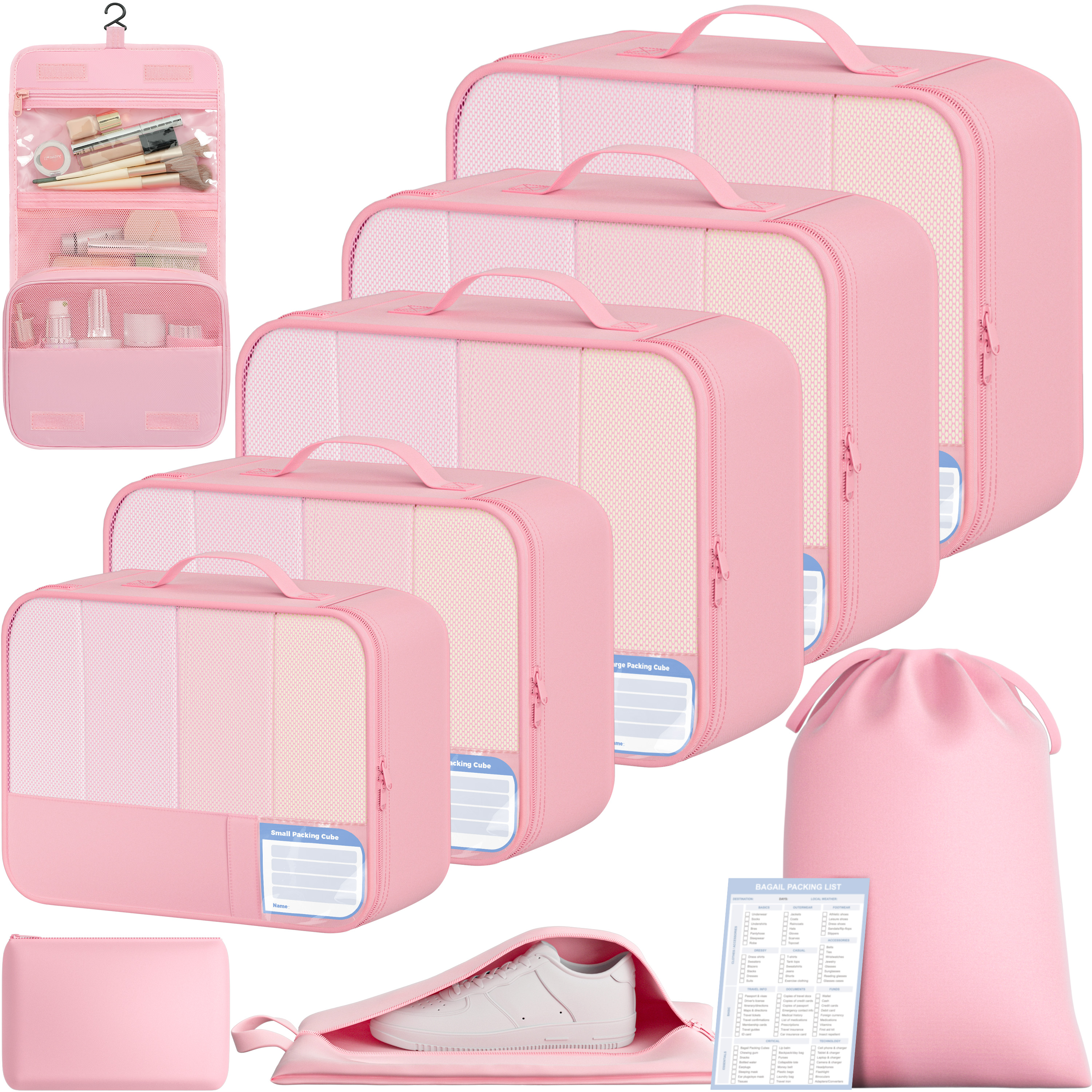 9 Set Label Packing Cubes with Packing List Luggage Packing Organizers for Travel Accessories
