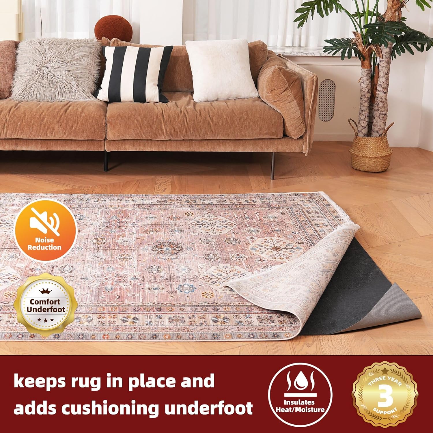 BAGAIL Felt and Natural Rubber Backing Rug Pads, Non Slip Carpet Gripper Keep Rugs in Place, Under Area Rug Protective Cushioned Pads, Carpet Runners, Hardwood Floors Protection