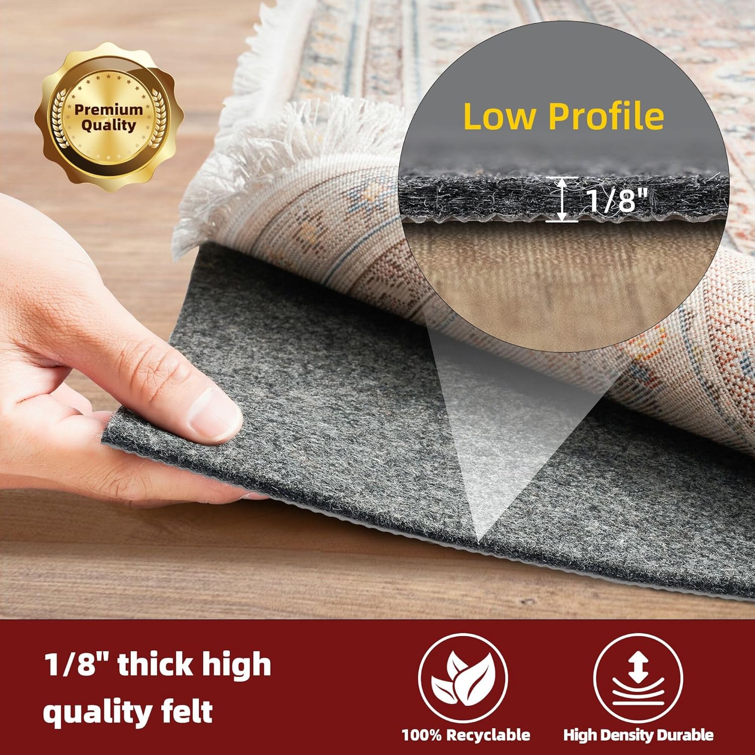BAGAIL Felt and Natural Rubber Backing Rug Pads, Non Slip Carpet Gripper Keep Rugs in Place, Under Area Rug Protective Cushioned Pads, Carpet Runners, Hardwood Floors Protection