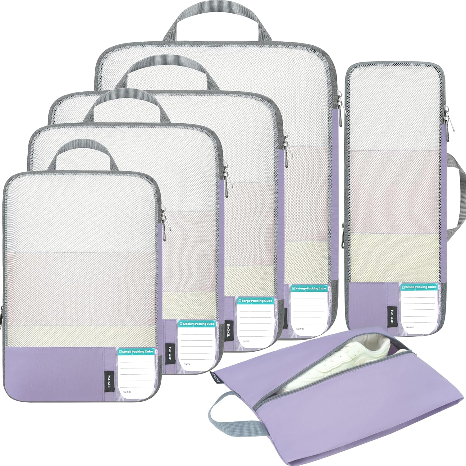 6 Set Label & Half Mesh Compression Packing Cubes with Packing List