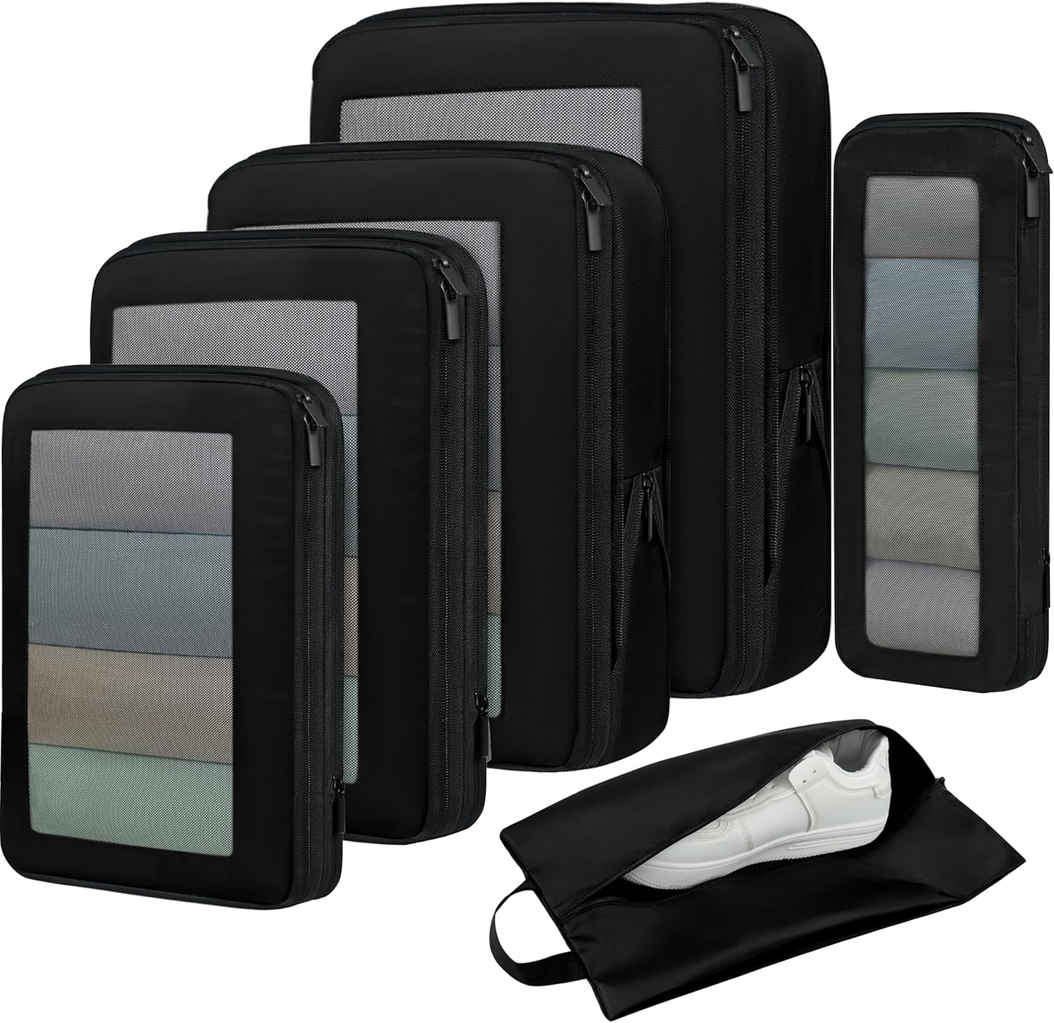 5 Set Square Mesh Compression Packing Cubes Travel Accessories Expandable Packing Organizers