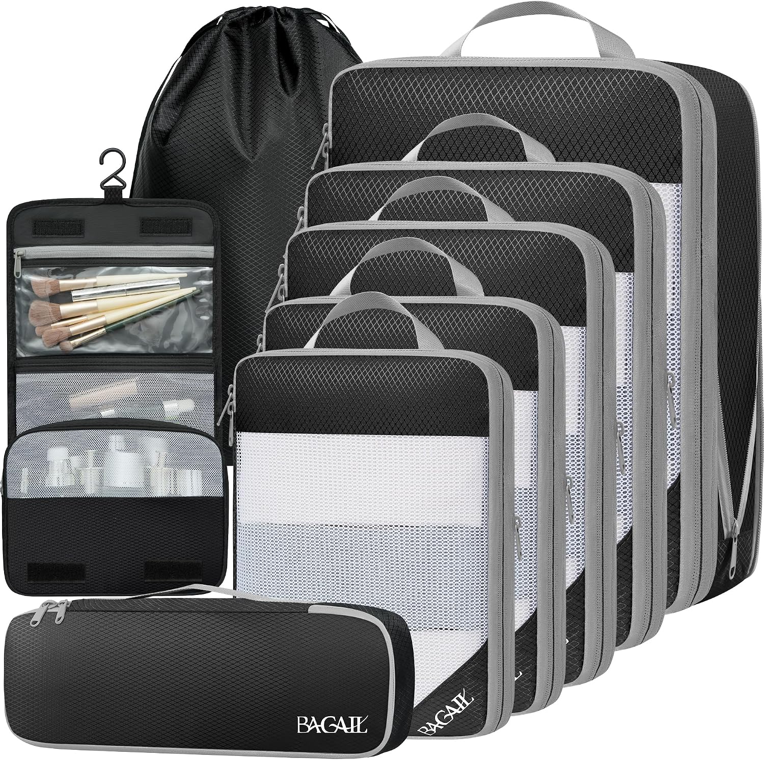 BAGAIL 6 Set Compression Packing Cubes, Ultralight Expandable Packing Organizers for Carry on Travel Luggage