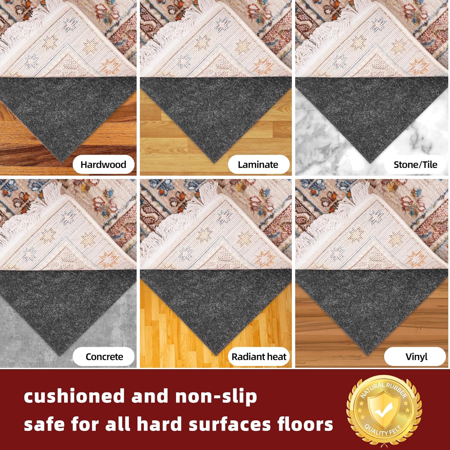 BAGAIL Felt and Natural Rubber Backing Rug Pads, Non Slip Carpet Gripper Keep Rugs in Place, Under Area Rug Protective Cushioned Pads, Carpet Runners, Hardwood Floors Protection