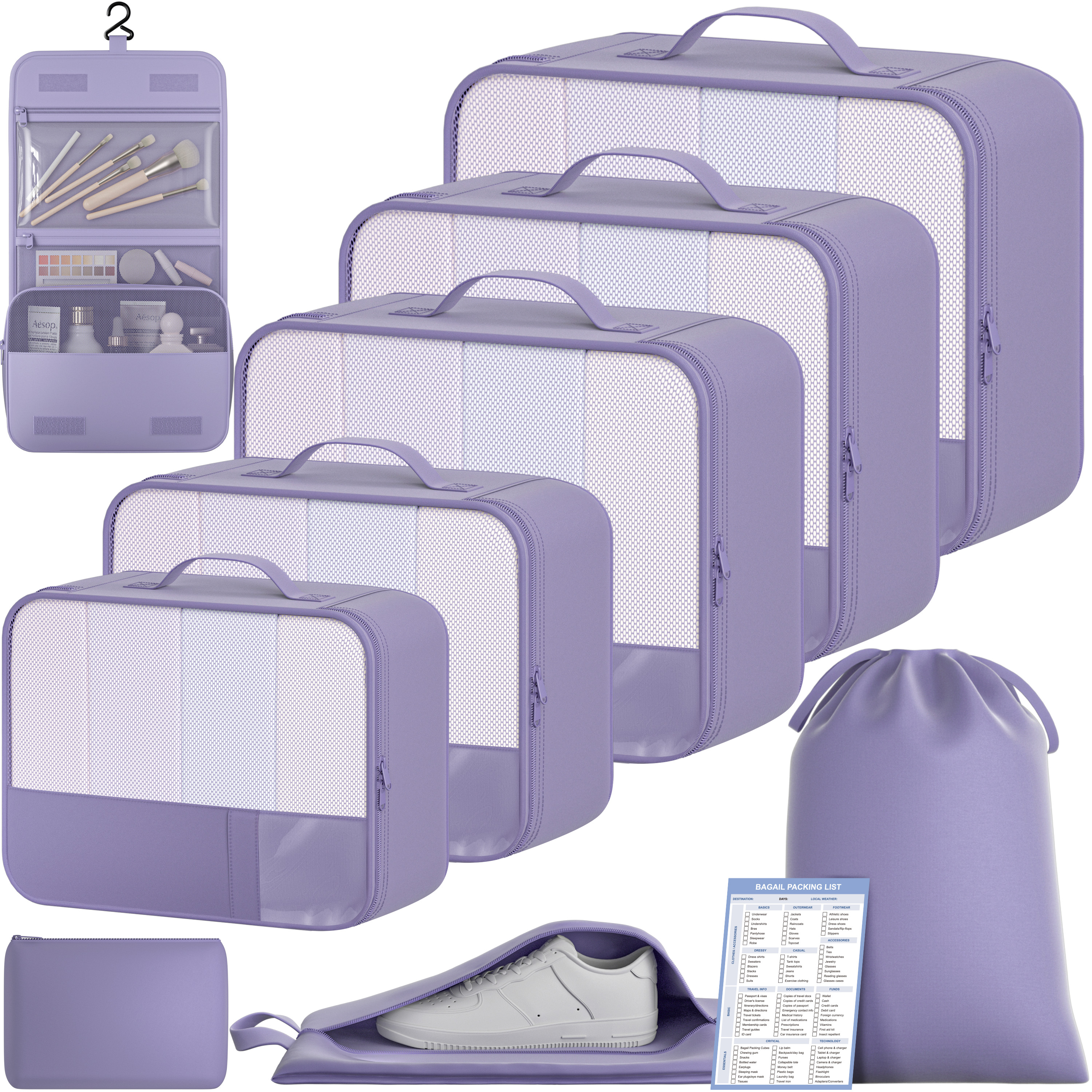 9 Set Label Packing Cubes with Packing List Luggage Packing Organizers for Travel Accessories