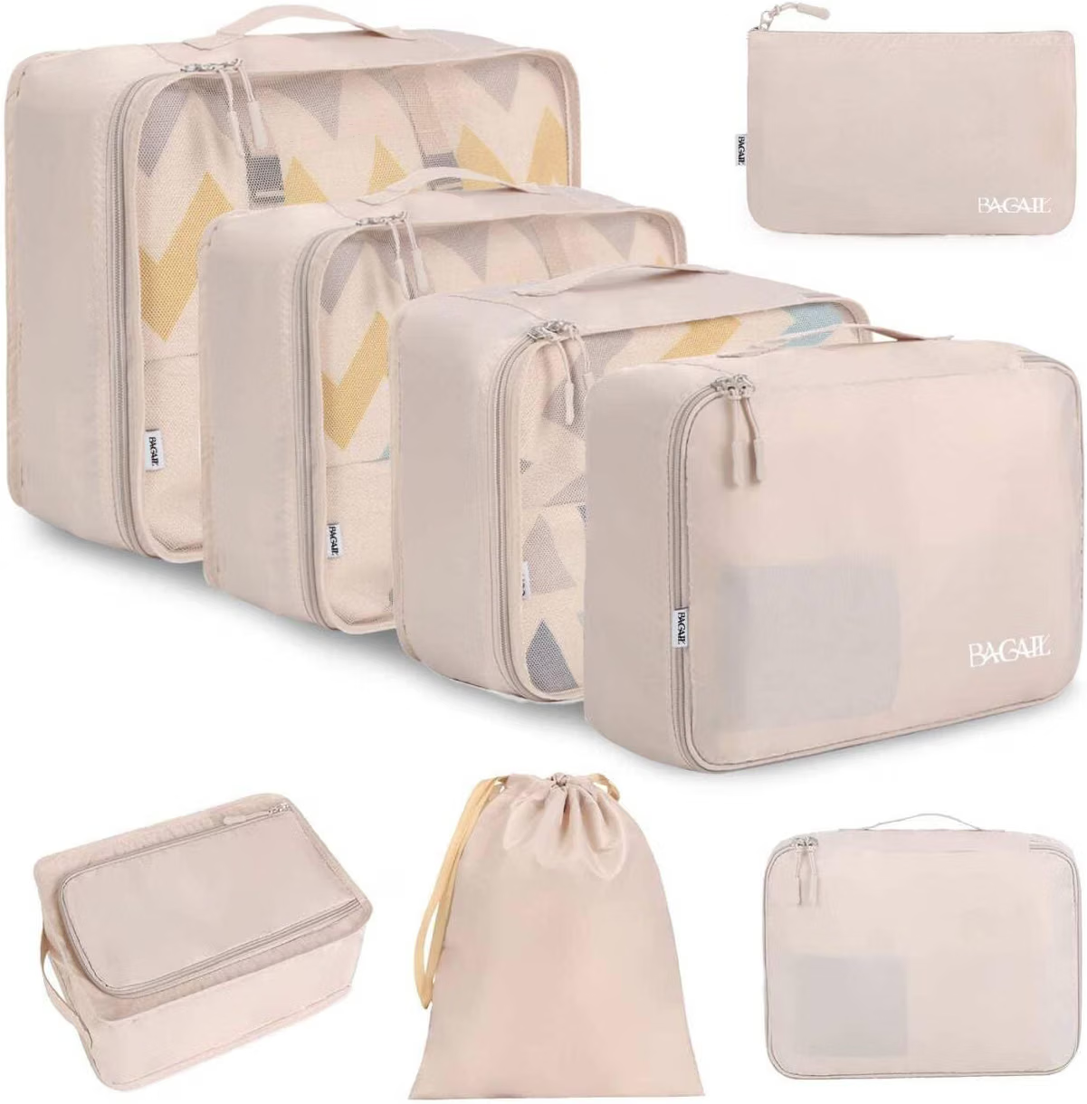 BAGAIL 8-piece cream packing organizer set