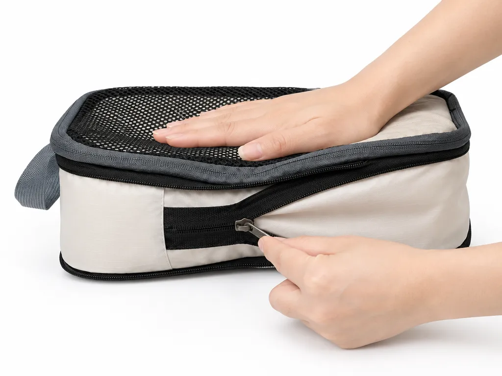 Step 3: press down and pull the middle compression zipper