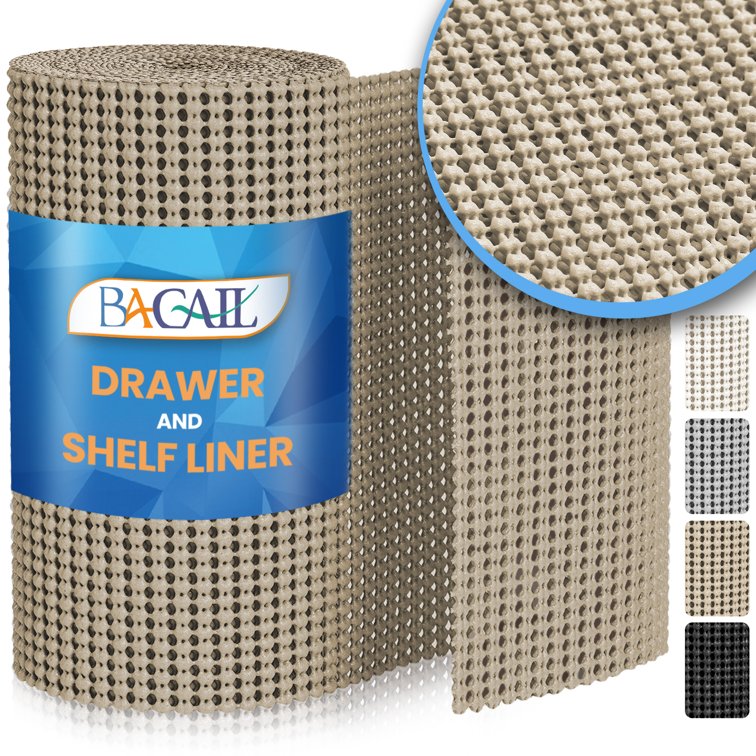 BAGAIL Drawer and Shelf Liner, Non-Adhesive Shelf Liners for Kitchen Cabinets, Thick Strong Grip Liners for Desk, Shelves, Bathroom Drawers, Cabinet Protection