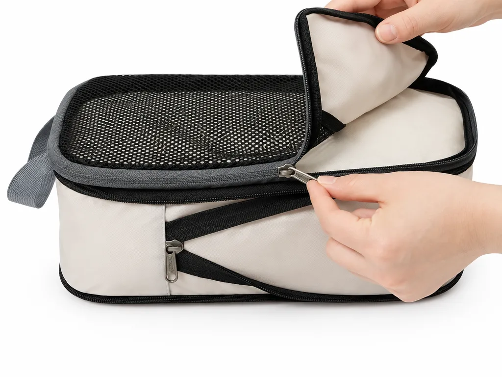 Step 2: zip the front zipper to close the cube