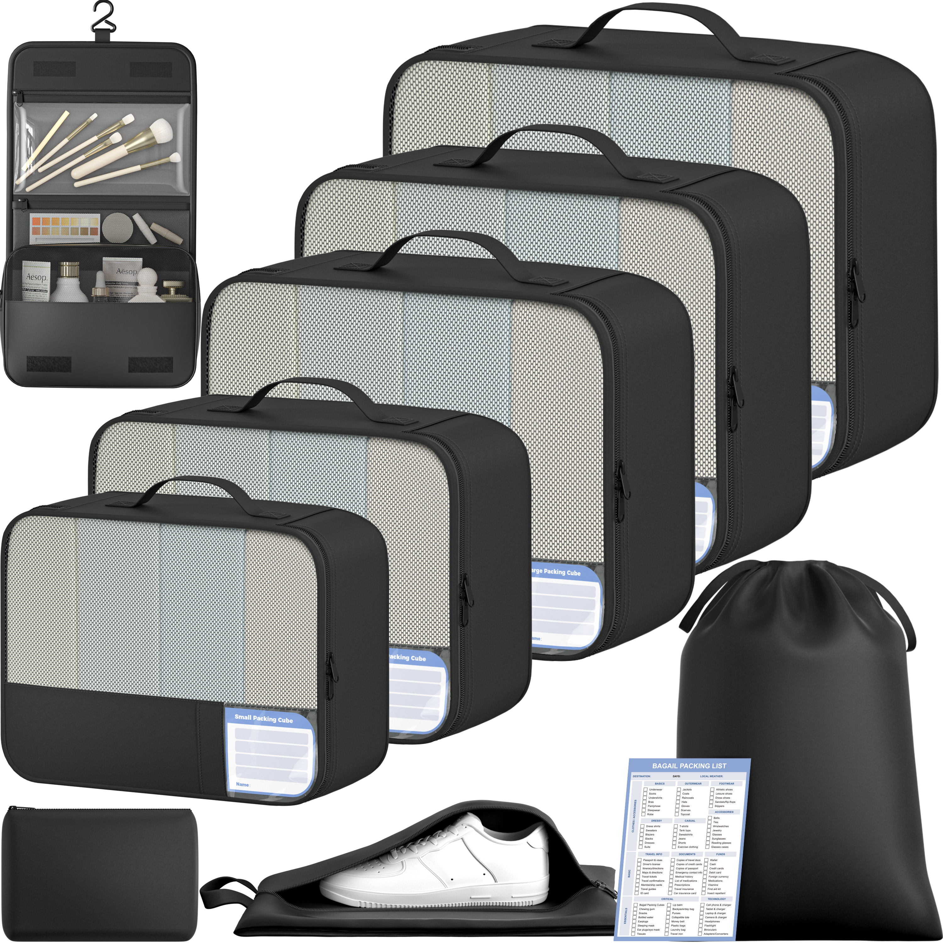 9 Set Label Packing Cubes with Packing List Luggage Packing Organizers for Travel Accessories