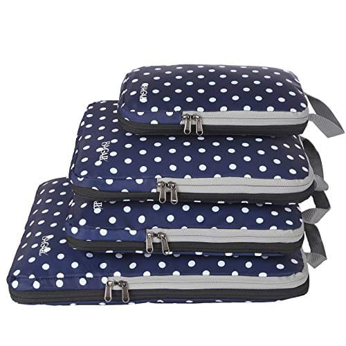 BAGAIL 4 Set/5 Set/6 Set Compression Packing Cubes Travel Expandable Packing Organizers BAGAIL STORAGE_BAG Navy Blue Dot