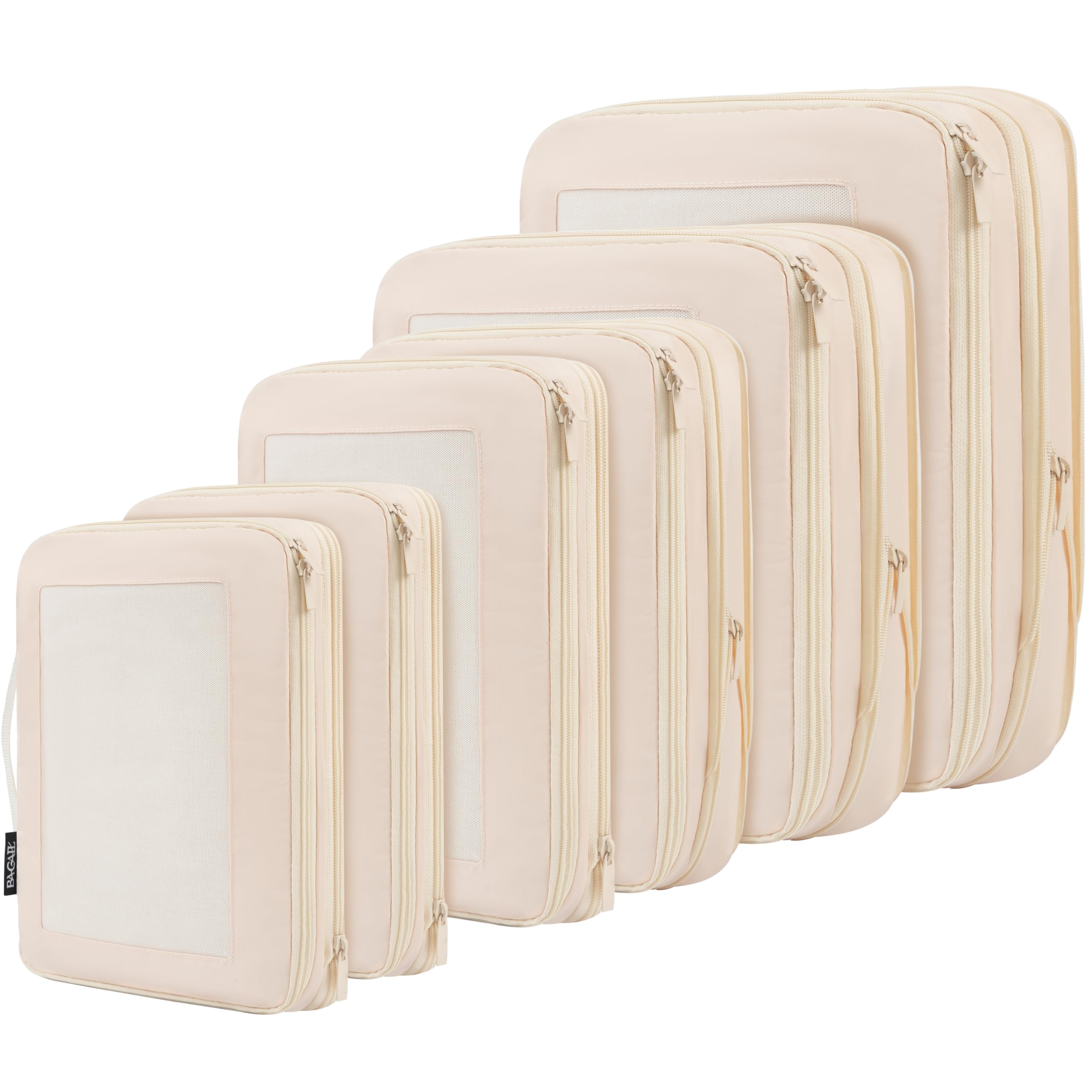 BAGAIL 4 Set/6 Set/8 Set Compression Packing Cubes Travel Accessories Expandable Packing Organizers(Beige SquareMesh 6 Set) Bagail STORAGE_BAG 06-Beige / Square Mesh
