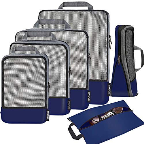 BAGAIL 4 Set/6 Set Compression Packing Cubes Travel Expandable Packing Organizers BAGAIL STORAGE_BAG Navy Mesh