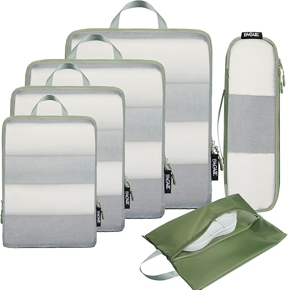 BAGAIL 5 Set/6 Set Ultralight Compression Packing Cubes Travel Accessories Expandable Packing Organizers(Black 6Set Mesh Pattern) Bagail STORAGE_BAG 6-Matcha green / Mesh pattern