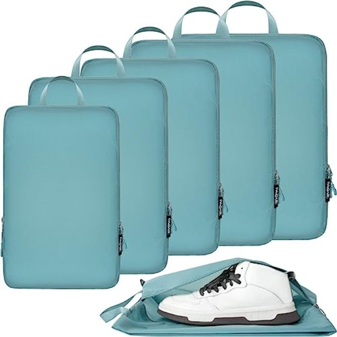 BAGAIL 6 Set 70D Ultralight Compression Packing Cubes Packing Organizer with Shoe Bag for Travel Accessories Luggage Suitcase Backpack Bagail STORAGE_BAG Dusty Blue
