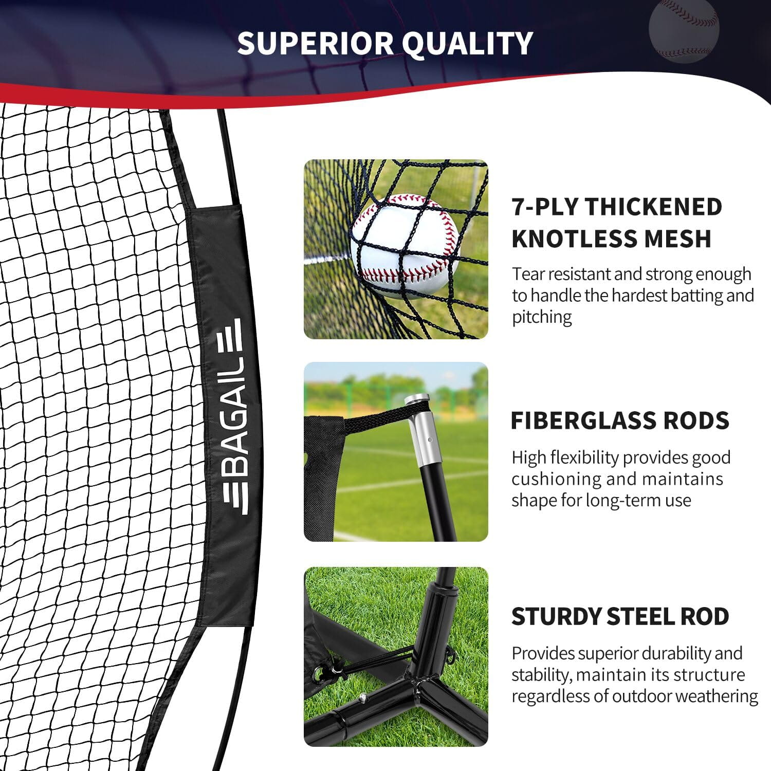 BAGAIL 7x7 ft Baseball & Softball Practice Net with Bow Frame for Batting, Hitting, Pitching, Portable Baseball Throwing Net with Strike Zone, Carry Bag, Baseball Training Aid for All Levels EO-UP SPORT_TARGET