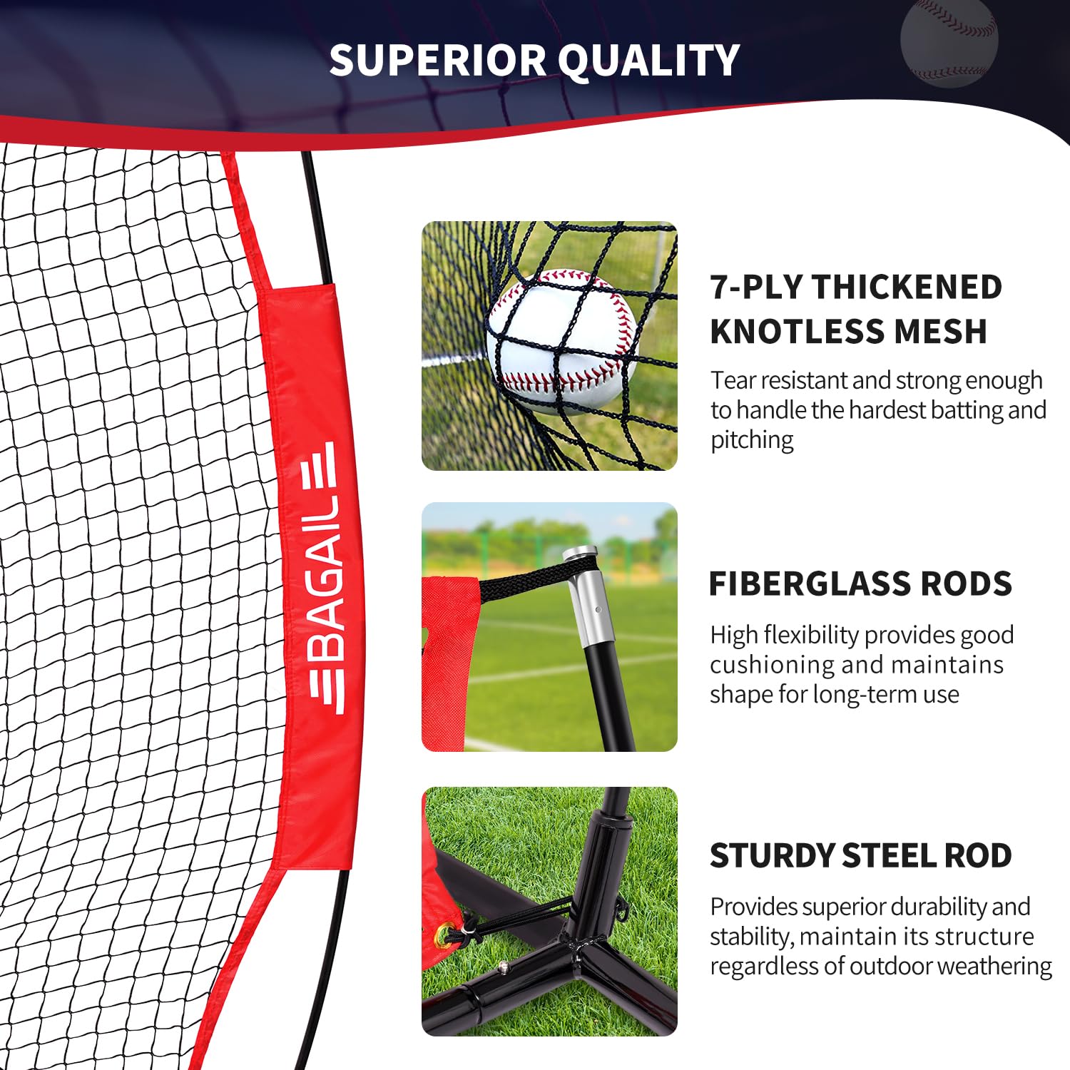 BAGAIL 7x7 ft Baseball & Softball Practice Net with Bow Frame for Batting, Hitting, Pitching, Portable Baseball Throwing Net with Strike Zone, Carry Bag, Baseball Training Aid for All Levels EO-UP SPORT_TARGET