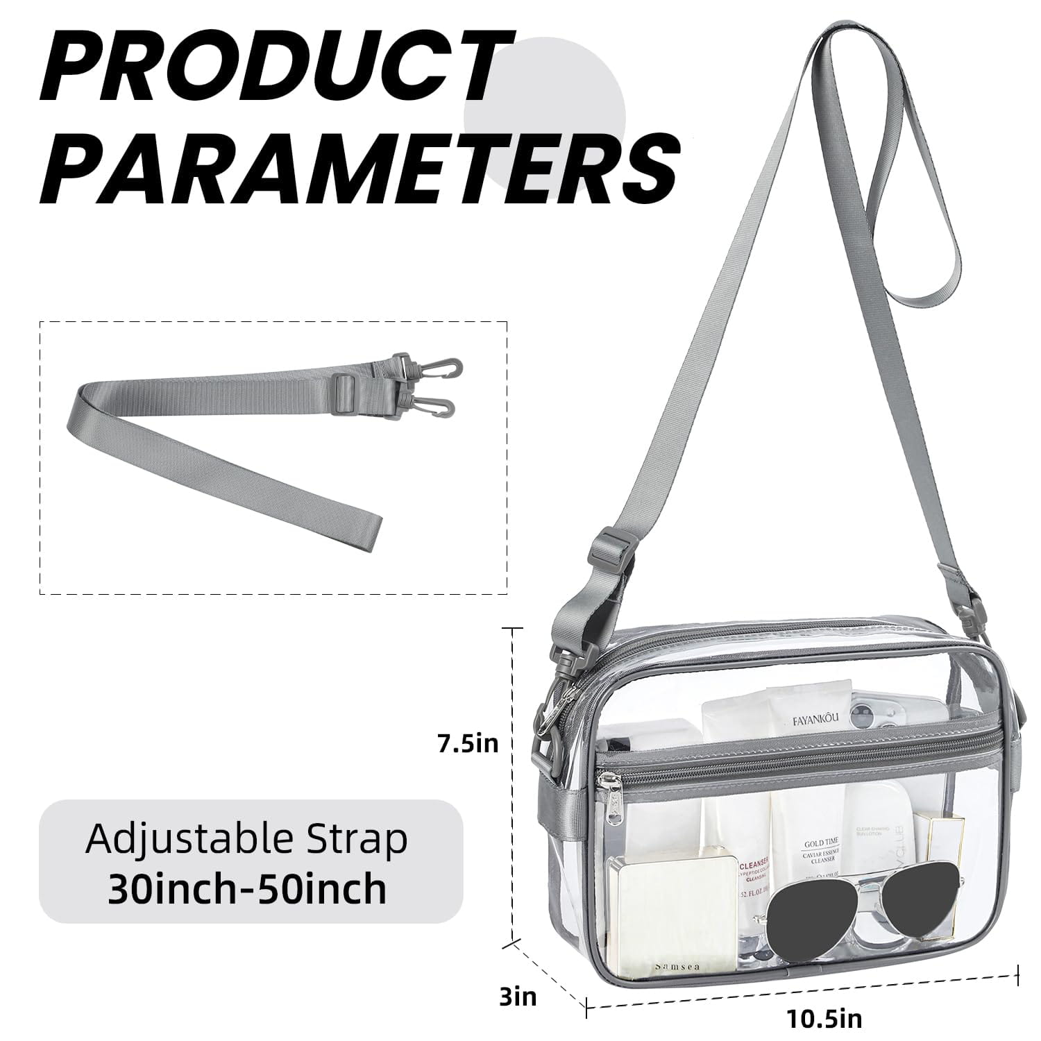 BAGAIL Clear Bag Stadium Approved Crossbody Shoulder Messenger Clear Purse with Adjustable Strap(Rectangle Black) BAGAIL CARRIER_BAG_CASE