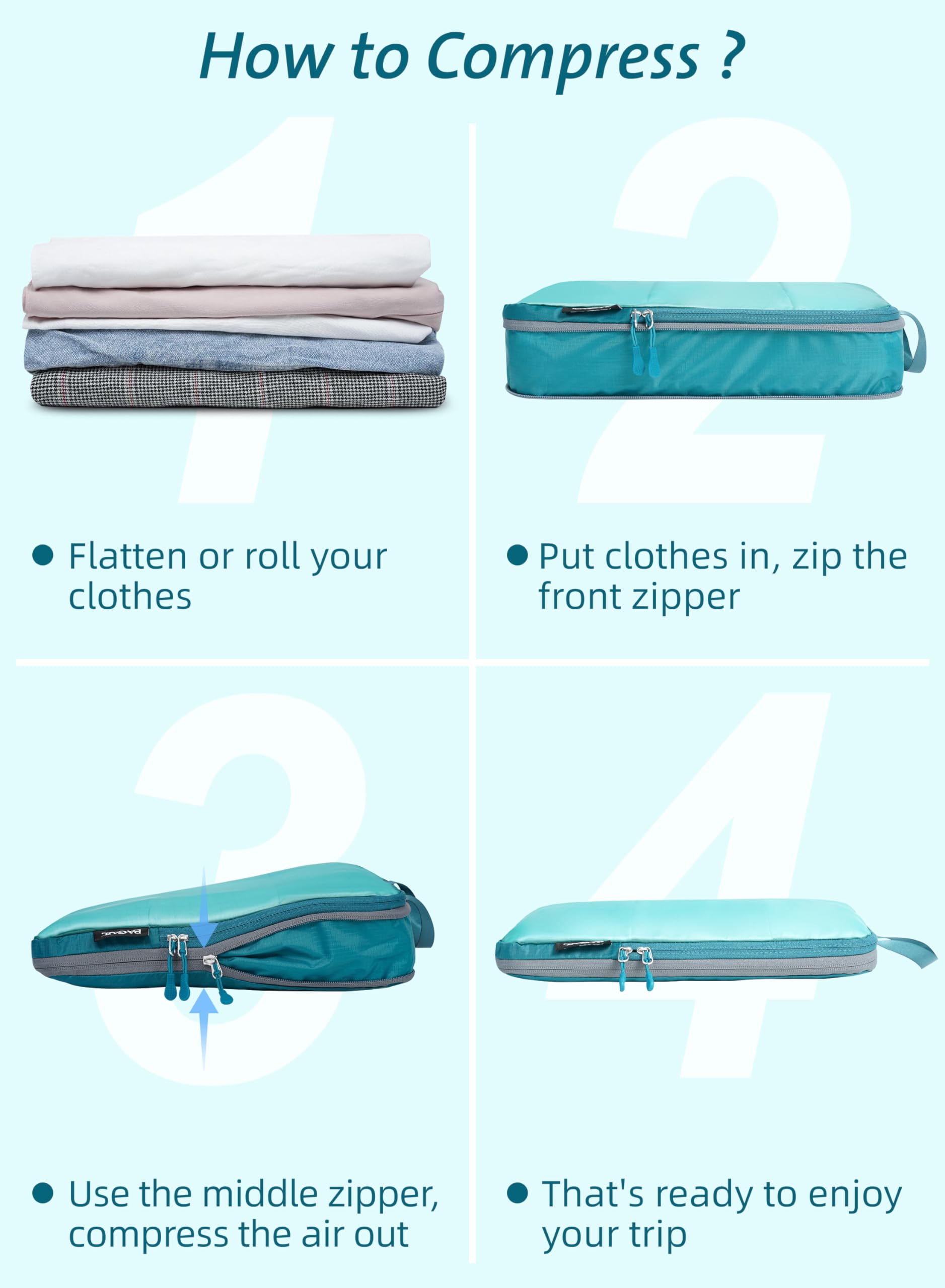 Bagail Ultralight Packing Cubes 7 Set, 3 Compression Packing Cubes 3 Packing Organizers With 1 Shoe Bag-Beige Mesh Bagail STORAGE_BAG