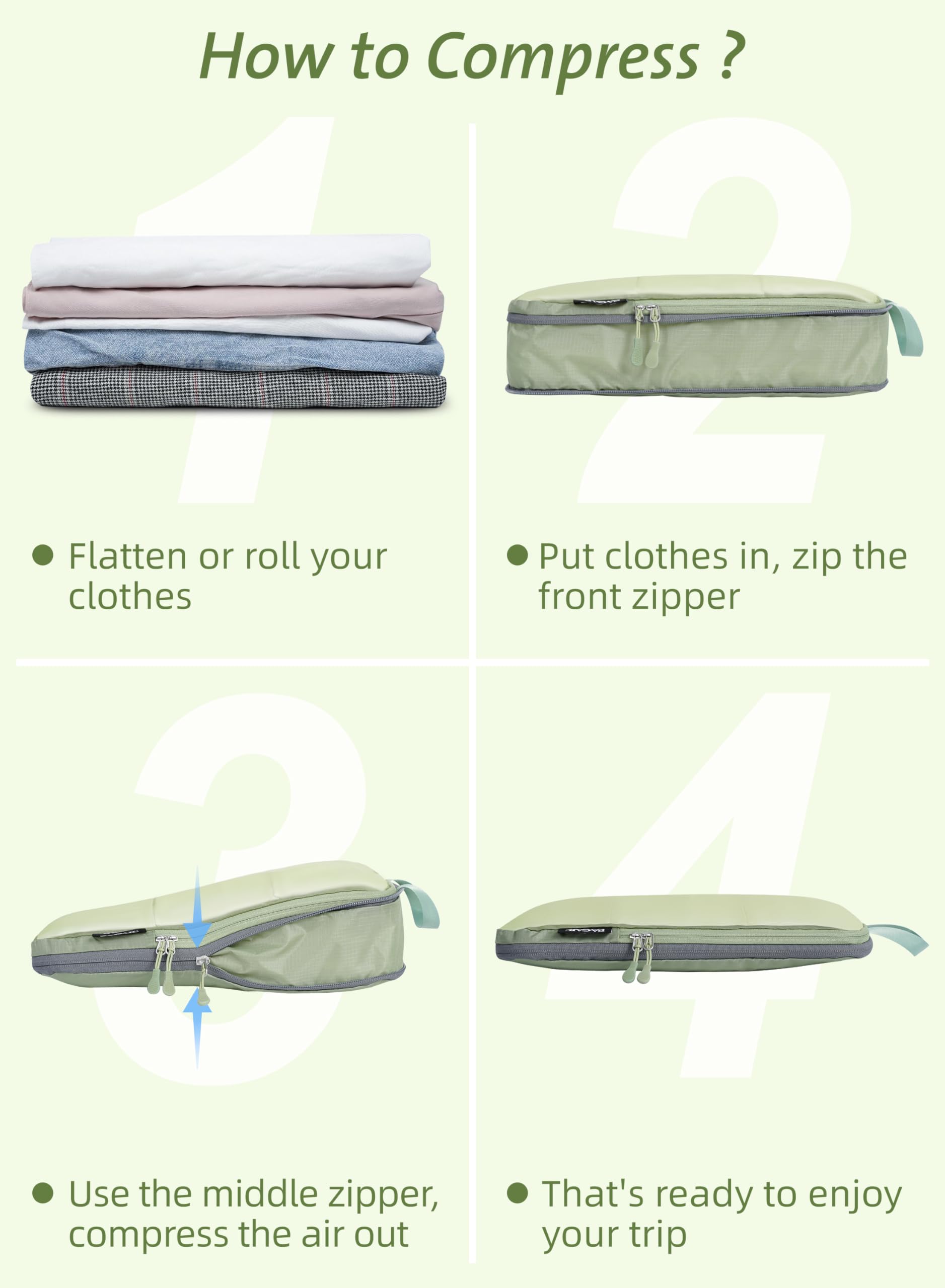 Bagail Ultralight Packing Cubes 7 Set, 3 Compression Packing Cubes 3 Packing Organizers With 1 Shoe Bag-Beige Mesh Bagail STORAGE_BAG