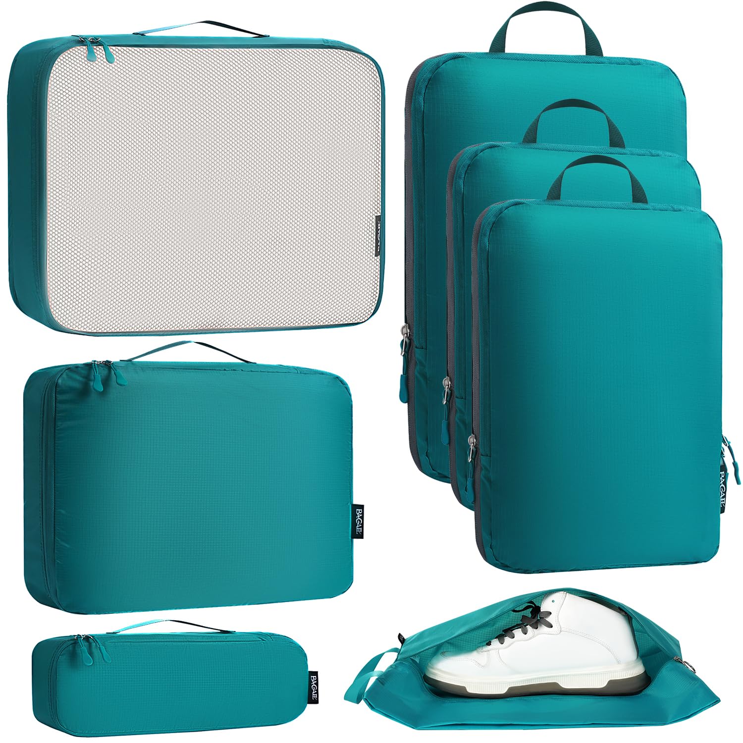 Bagail Ultralight Packing Cubes 7 Set, 3 Compression Packing Cubes 3 Packing Organizers With 1 Shoe Bag-Beige Mesh Bagail STORAGE_BAG The Teal / Cloth Pattern