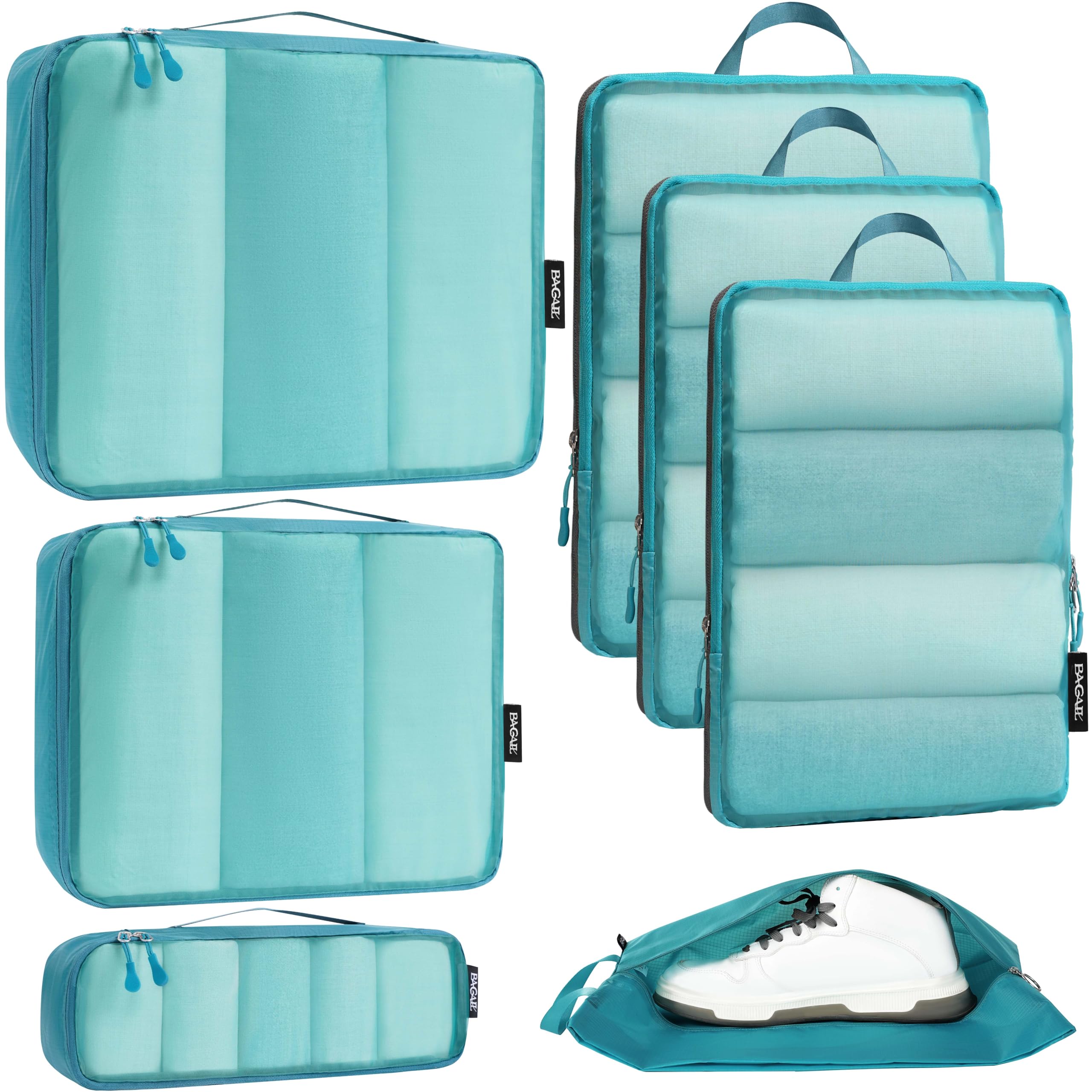 Bagail Ultralight Packing Cubes 7 Set, 3 Compression Packing Cubes 3 Packing Organizers With 1 Shoe Bag-Beige Mesh Bagail STORAGE_BAG Teal / Mesh Pattern