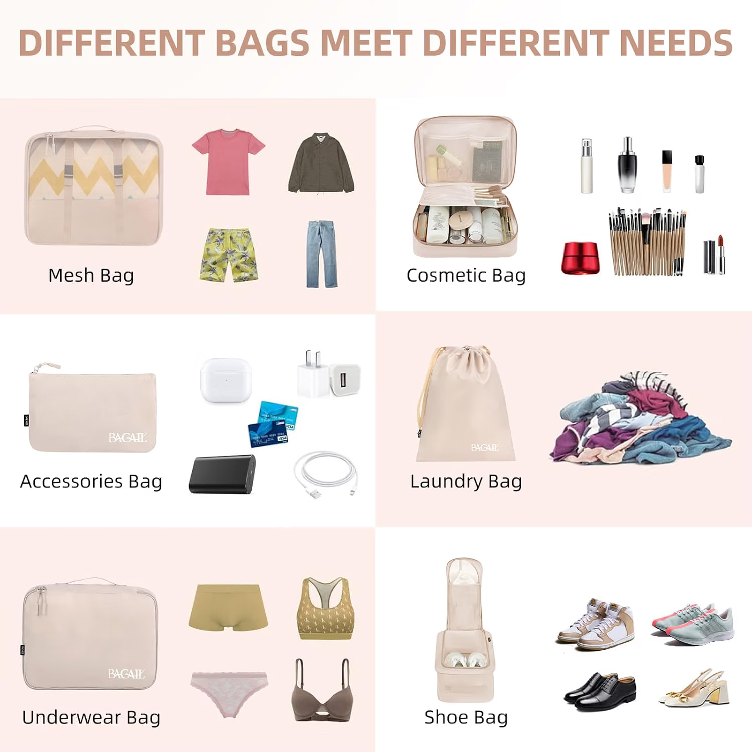 Six ways to sort clothing, cosmetics, accessories, laundry, underwear and shoes