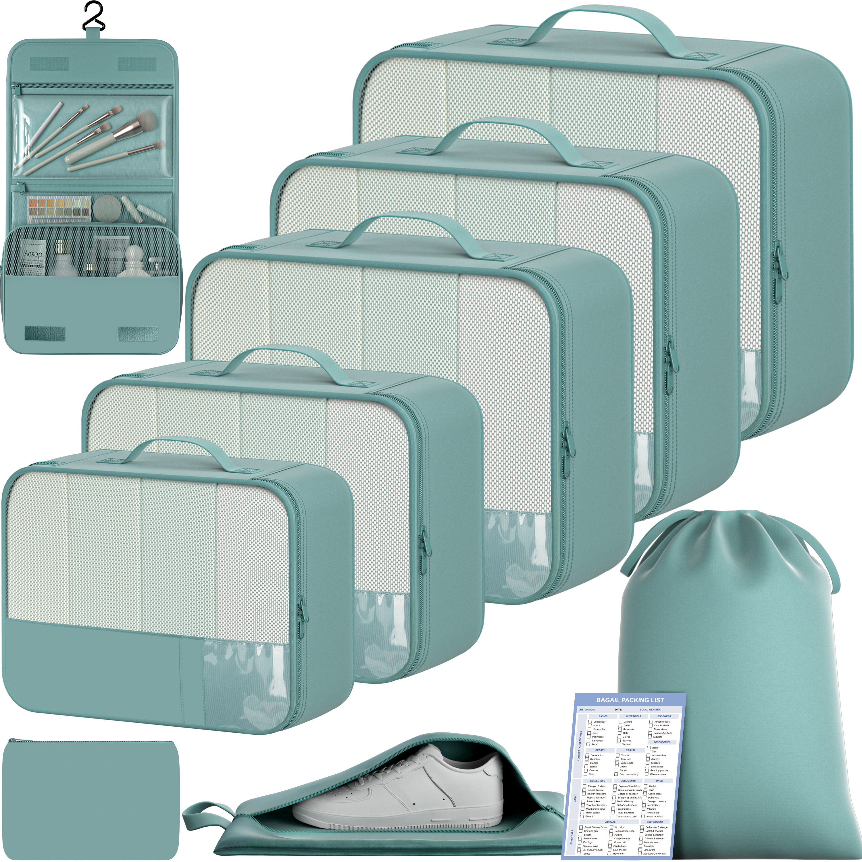 9 Set Label Packing Cubes with Packing List Luggage Packing Organizers for Travel Accessories