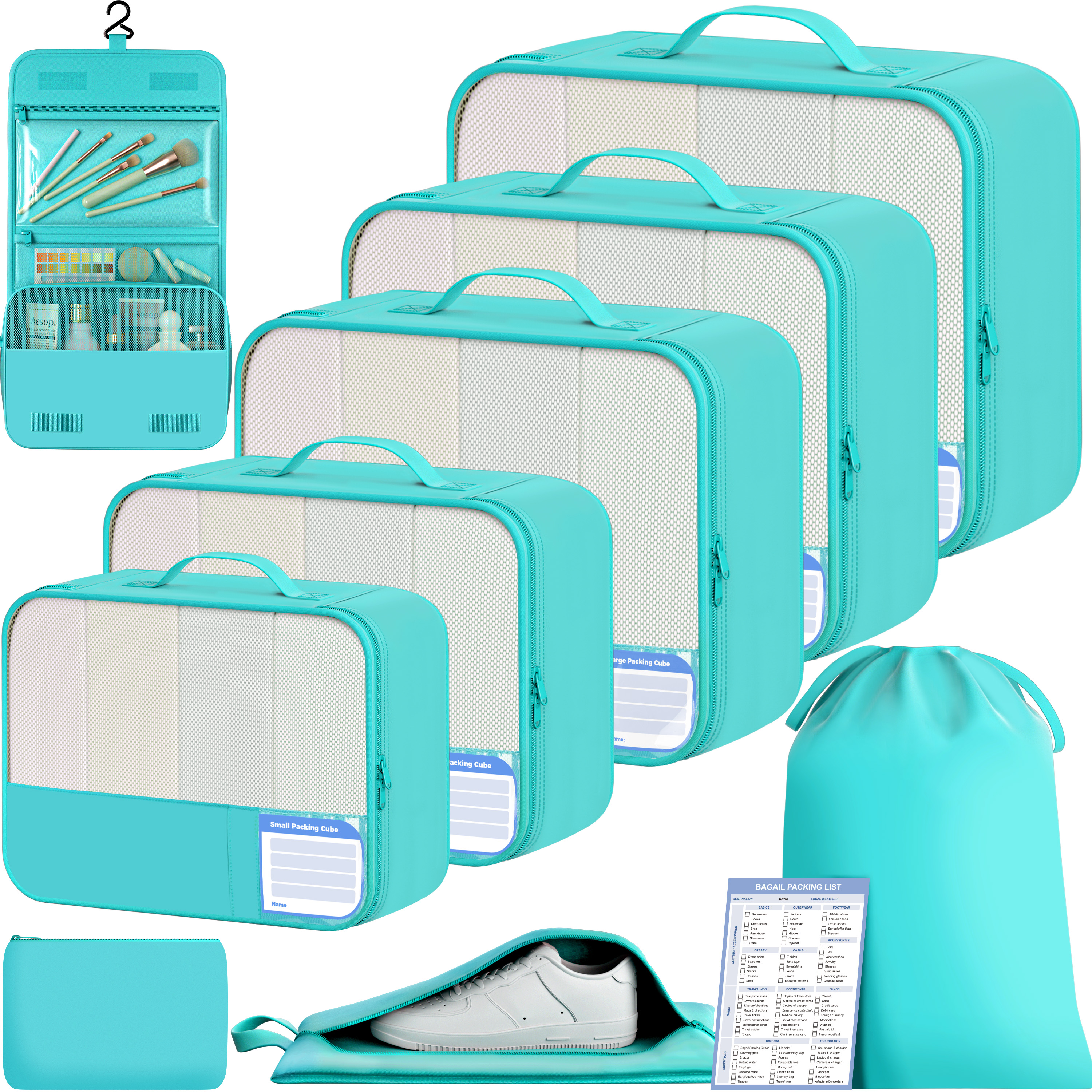 9 Set Label Packing Cubes with Packing List Luggage Packing Organizers for Travel Accessories